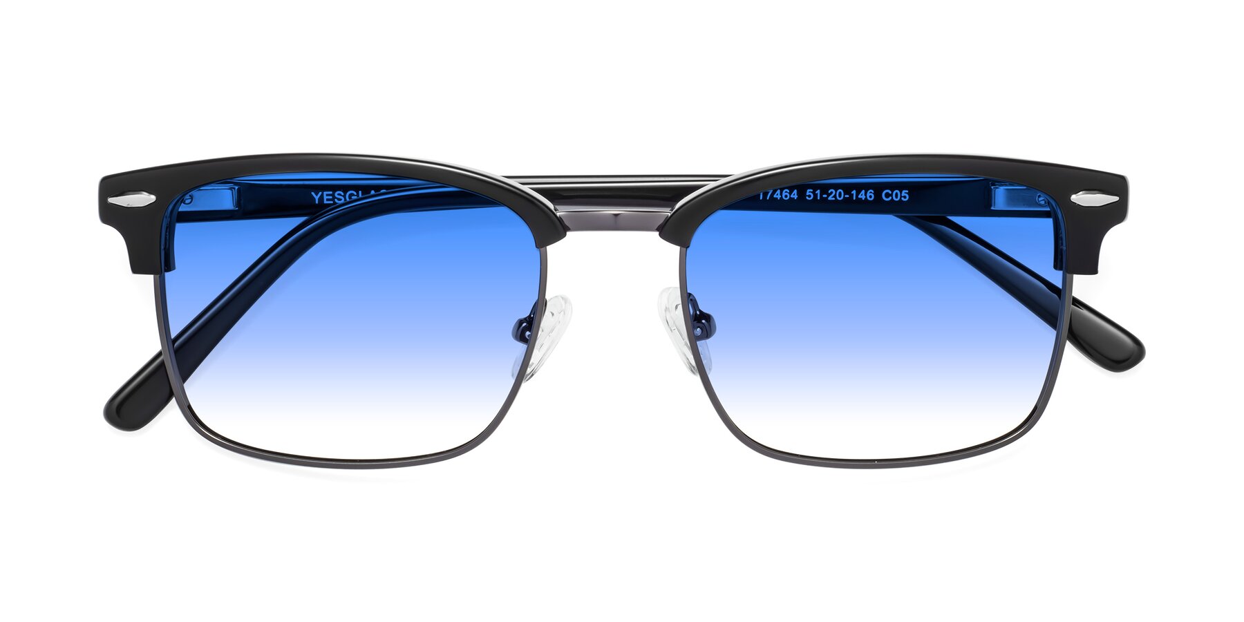 Folded Front of 17464 in Black-Gunmetal with Blue Gradient Lenses