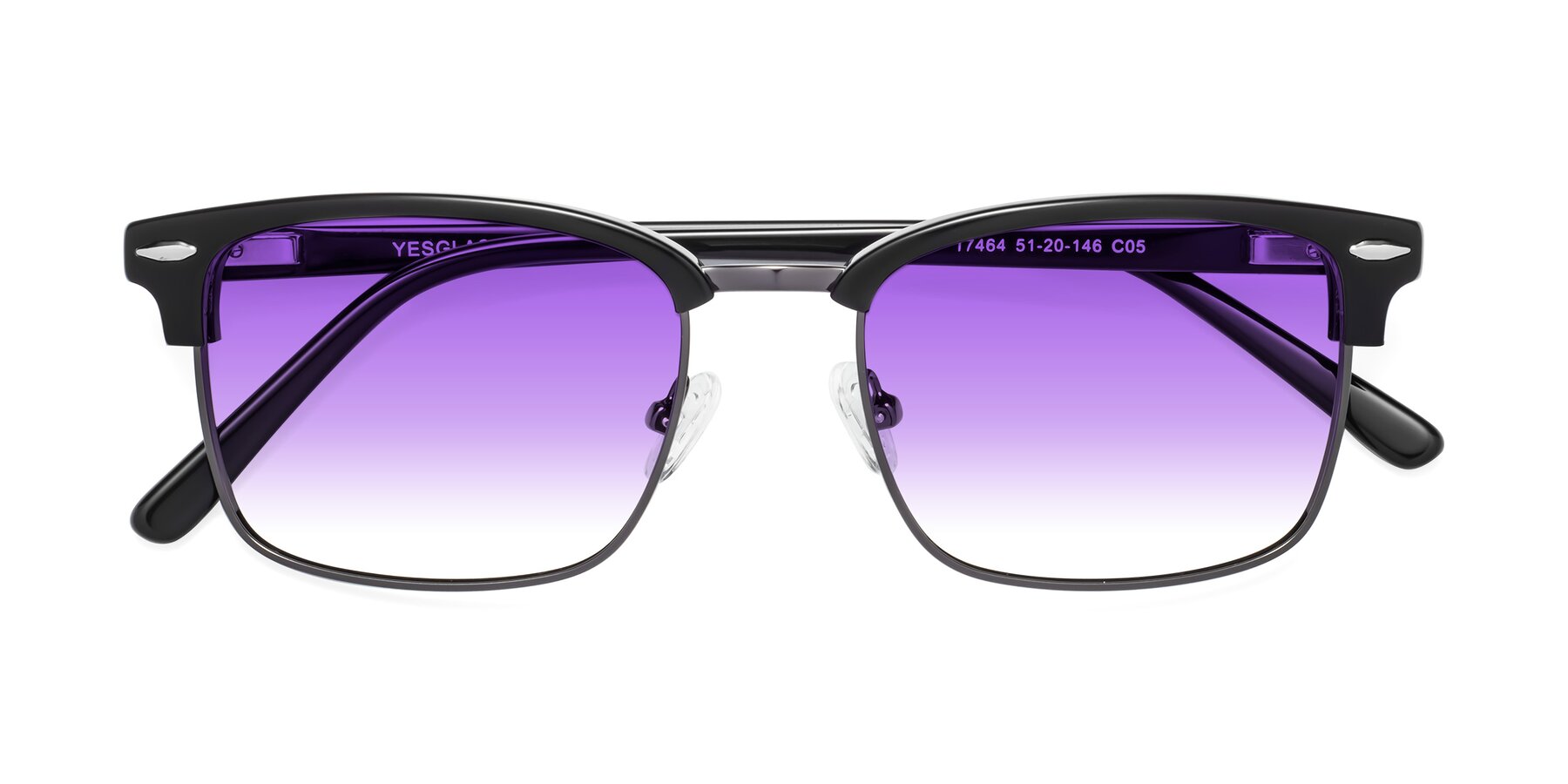 Folded Front of 17464 in Black-Gunmetal with Purple Gradient Lenses