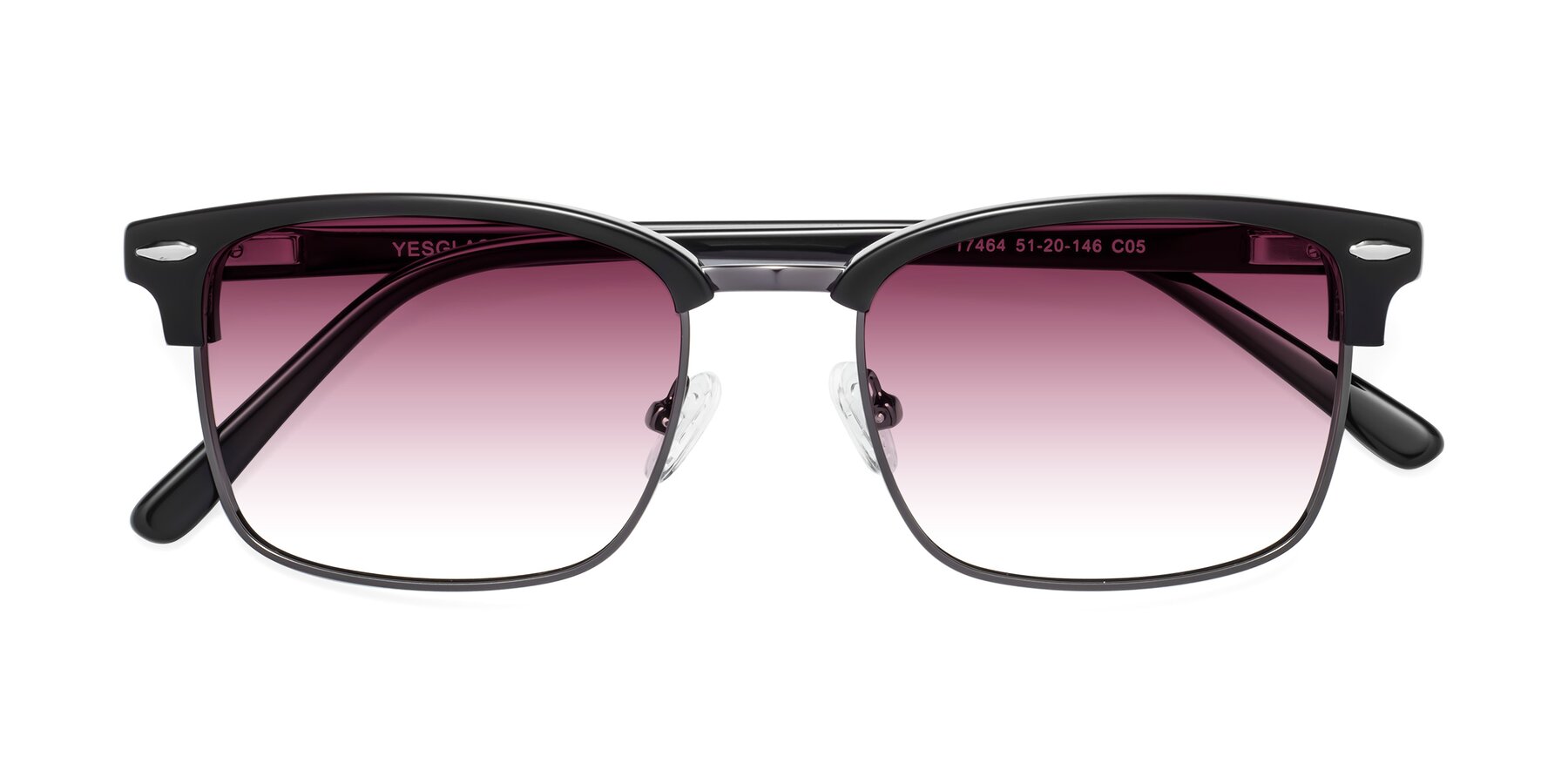 Folded Front of 17464 in Black-Gunmetal with Wine Gradient Lenses