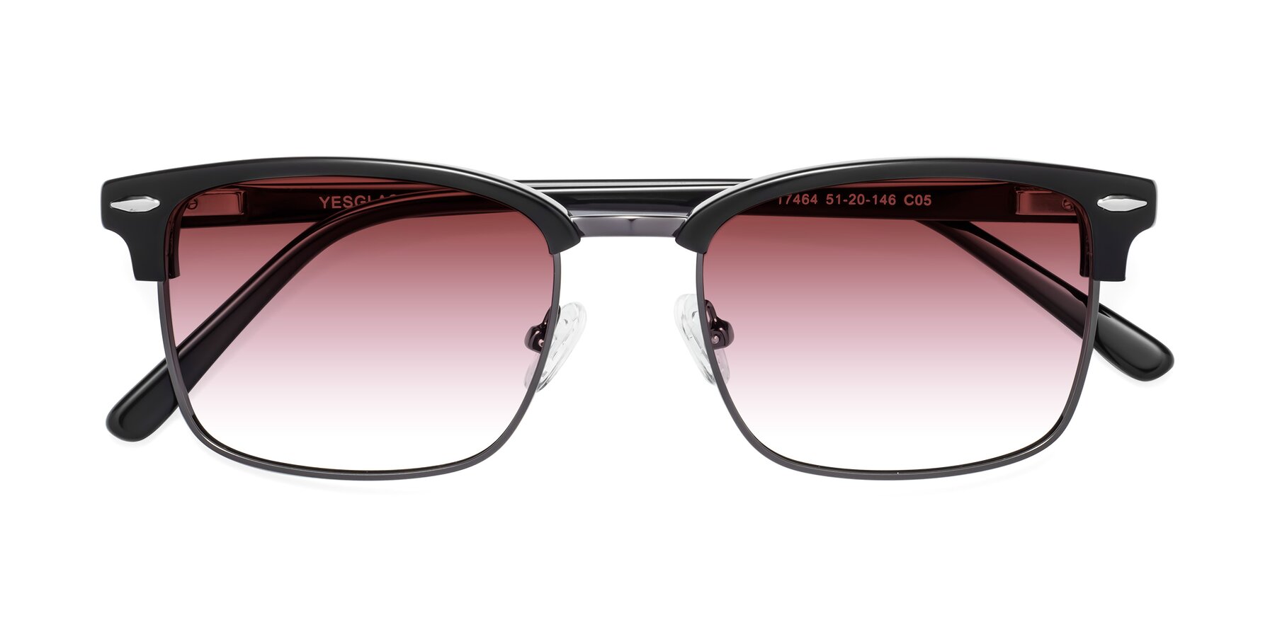 Folded Front of 17464 in Black-Gunmetal with Garnet Gradient Lenses