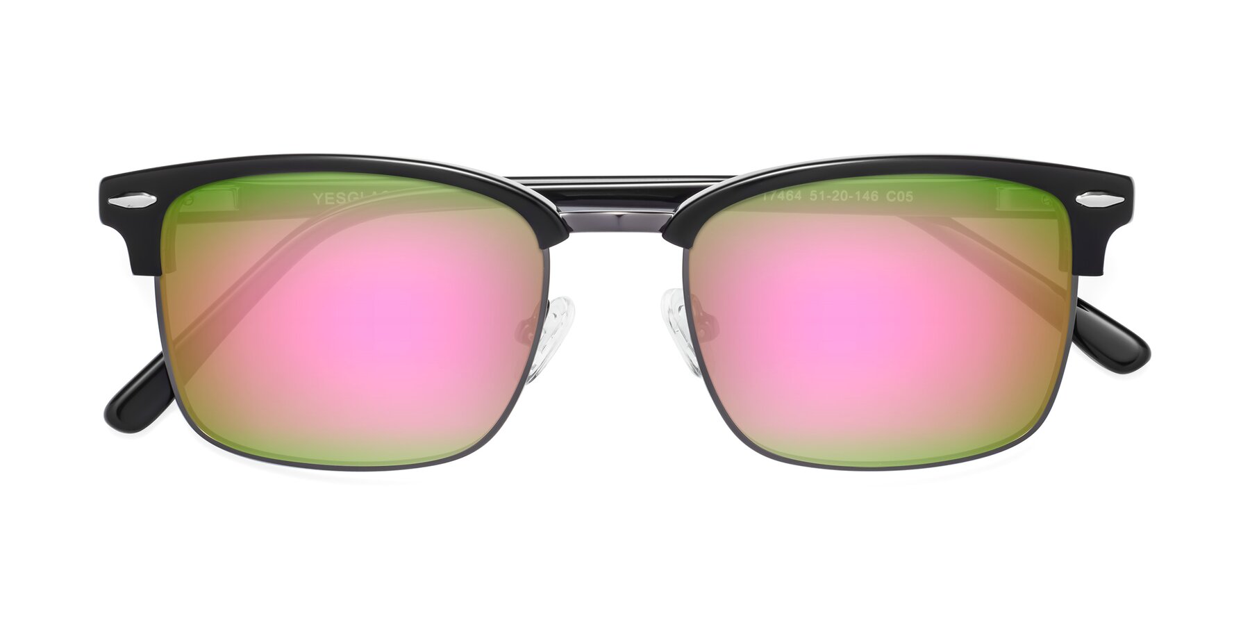 Folded Front of 17464 in Black-Gunmetal with Pink Mirrored Lenses