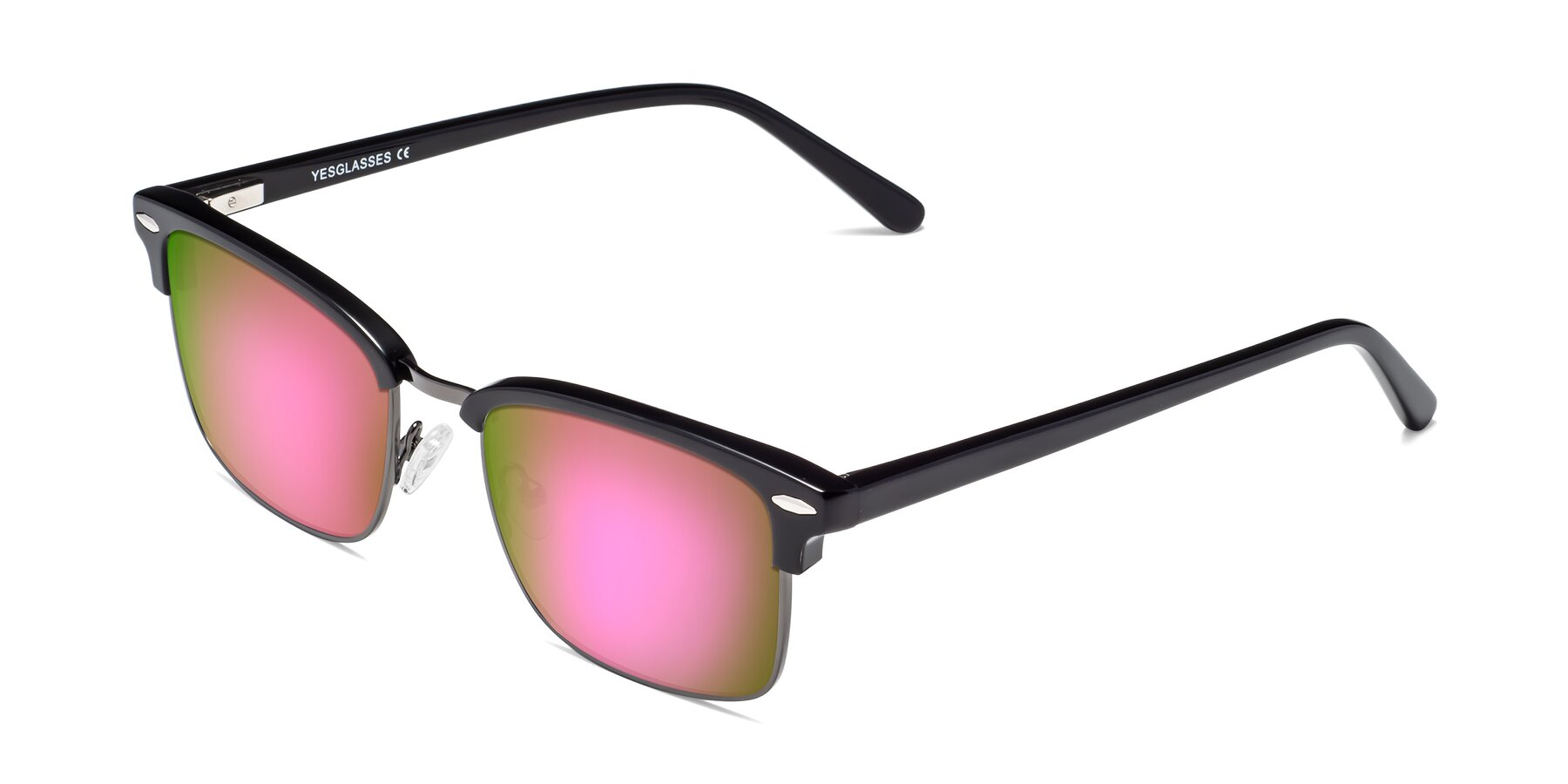 Angle of 17464 in Black-Gunmetal with Pink Mirrored Lenses