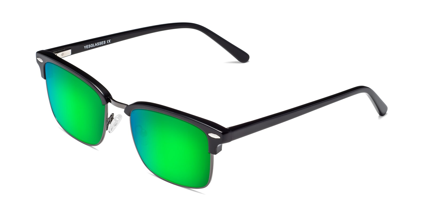 Angle of 17464 in Black-Gunmetal with Green Mirrored Lenses