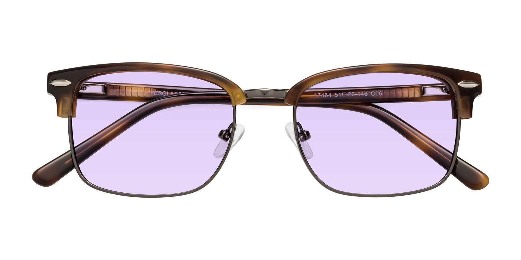 Folded Front of 17464 in Tortoise/ Gunmetal with Light Purple Tinted Lenses