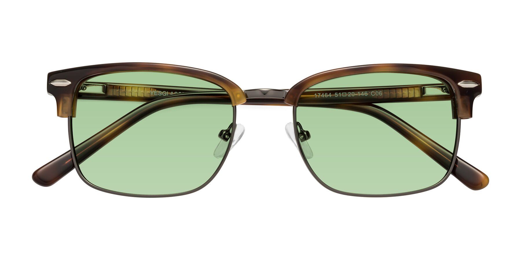 Folded Front of 17464 in Tortoise/ Gunmetal with Medium Green Tinted Lenses