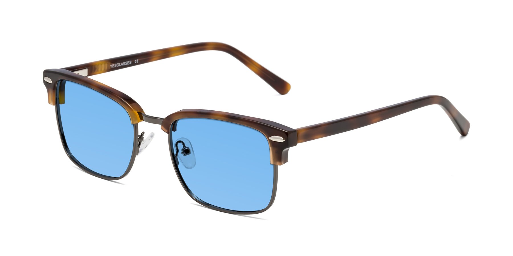 Angle of 17464 in Tortoise/ Gunmetal with Medium Blue Tinted Lenses