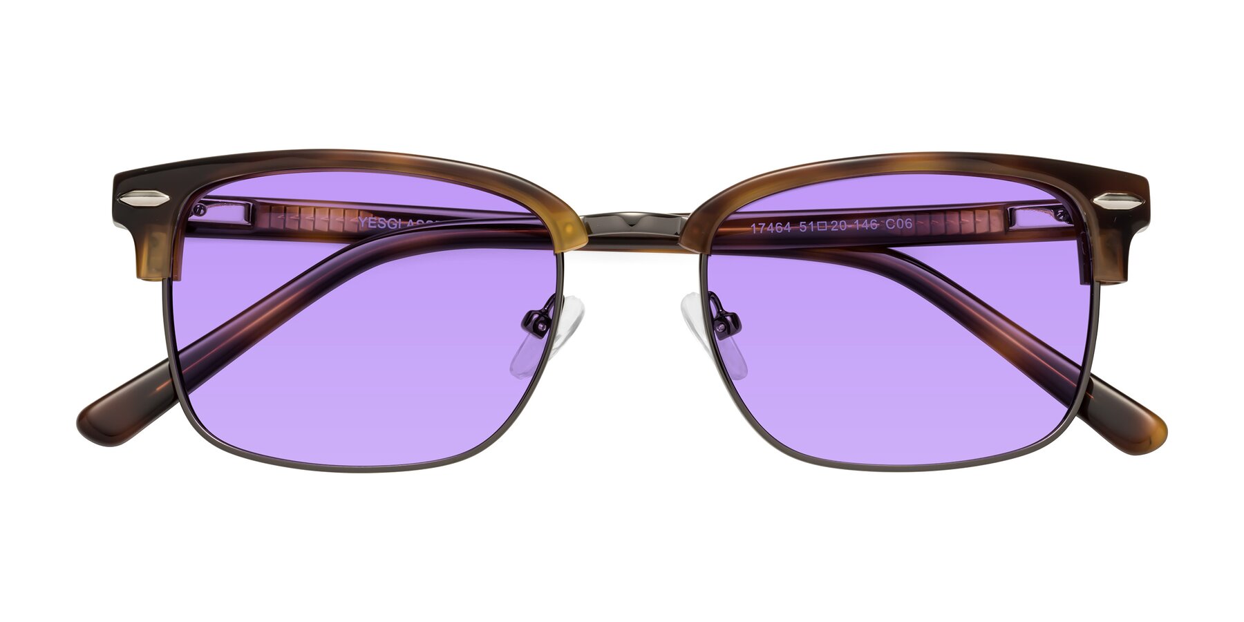 Folded Front of 17464 in Tortoise/ Gunmetal with Medium Purple Tinted Lenses