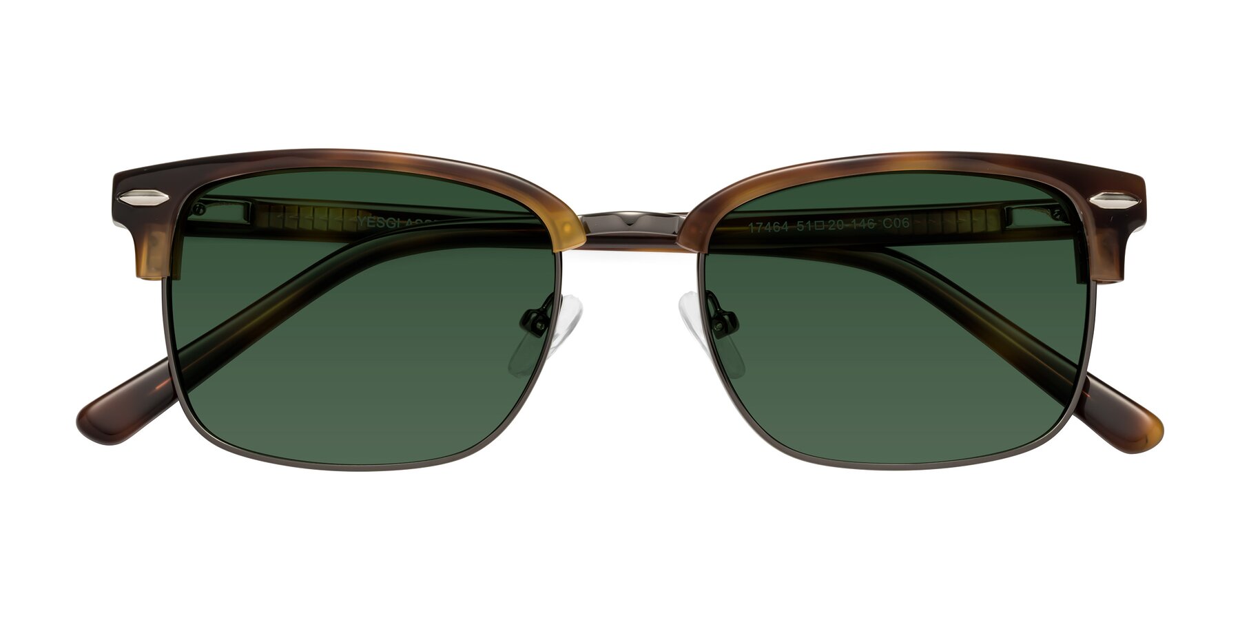 Folded Front of 17464 in Tortoise/ Gunmetal with Green Tinted Lenses