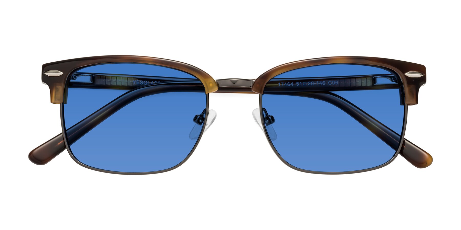 Folded Front of 17464 in Tortoise/ Gunmetal with Blue Tinted Lenses