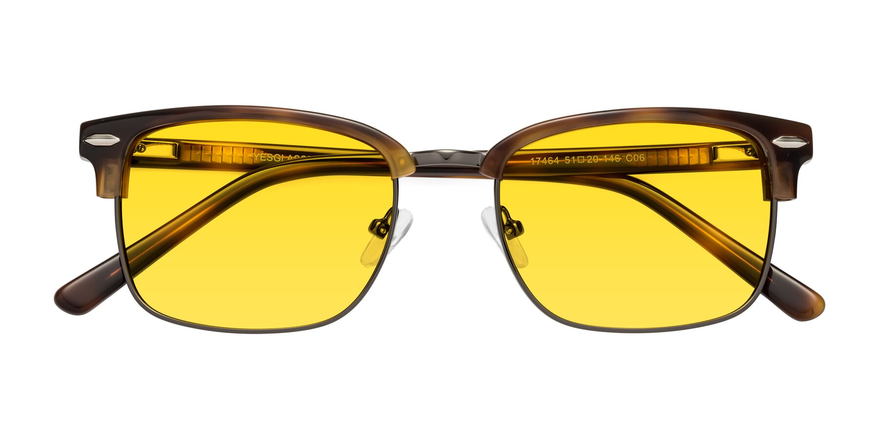 Folded Front of 17464 in Tortoise/ Gunmetal with Yellow Tinted Lenses