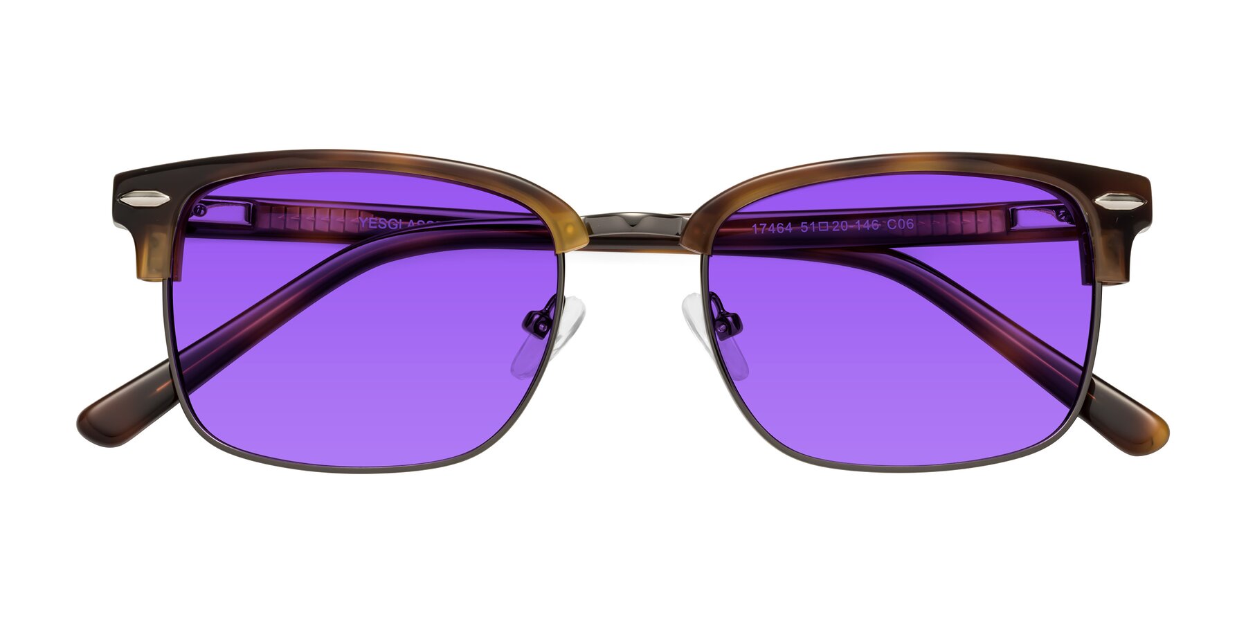 Folded Front of 17464 in Tortoise/ Gunmetal with Purple Tinted Lenses