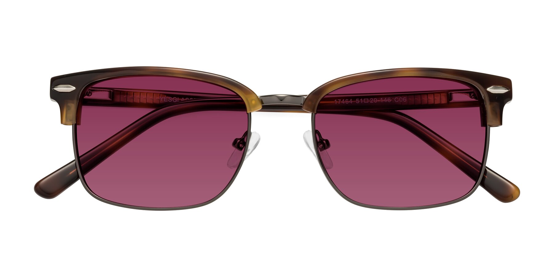 Folded Front of 17464 in Tortoise/ Gunmetal with Wine Tinted Lenses