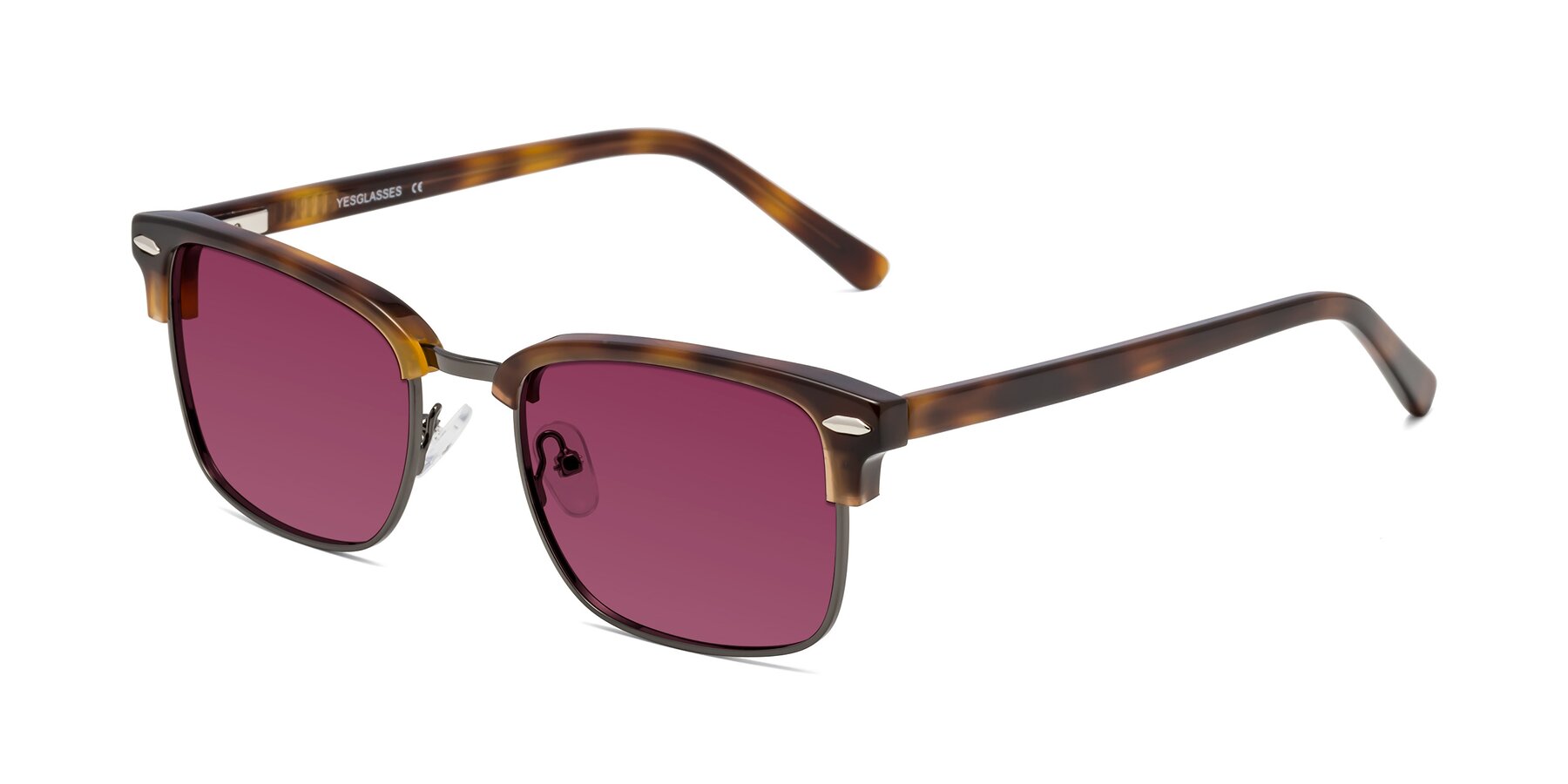 Angle of 17464 in Tortoise/ Gunmetal with Wine Tinted Lenses