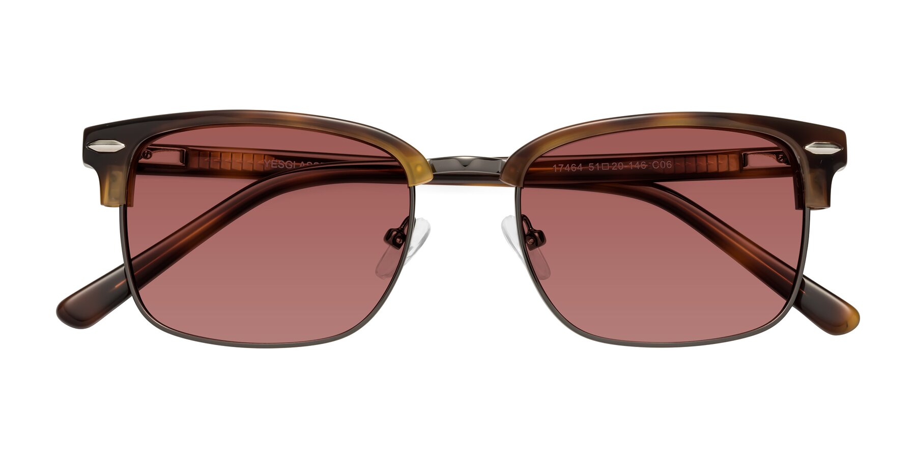 Folded Front of 17464 in Tortoise/ Gunmetal with Garnet Tinted Lenses