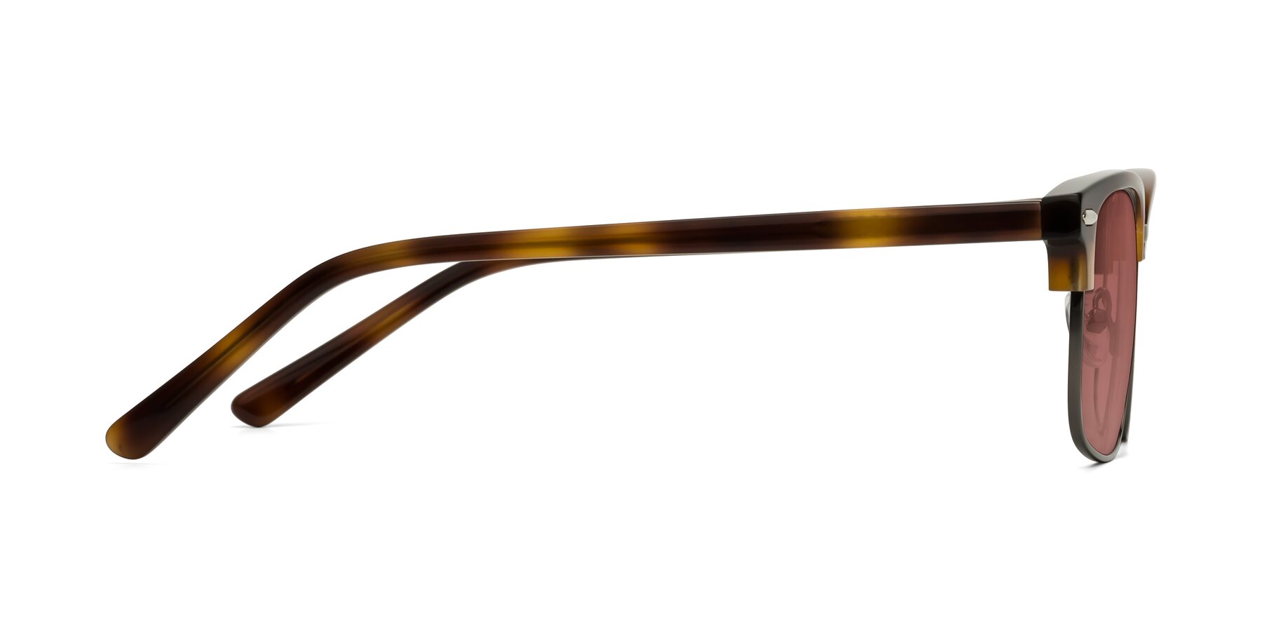 Side of 17464 in Tortoise/ Gunmetal with Garnet Tinted Lenses