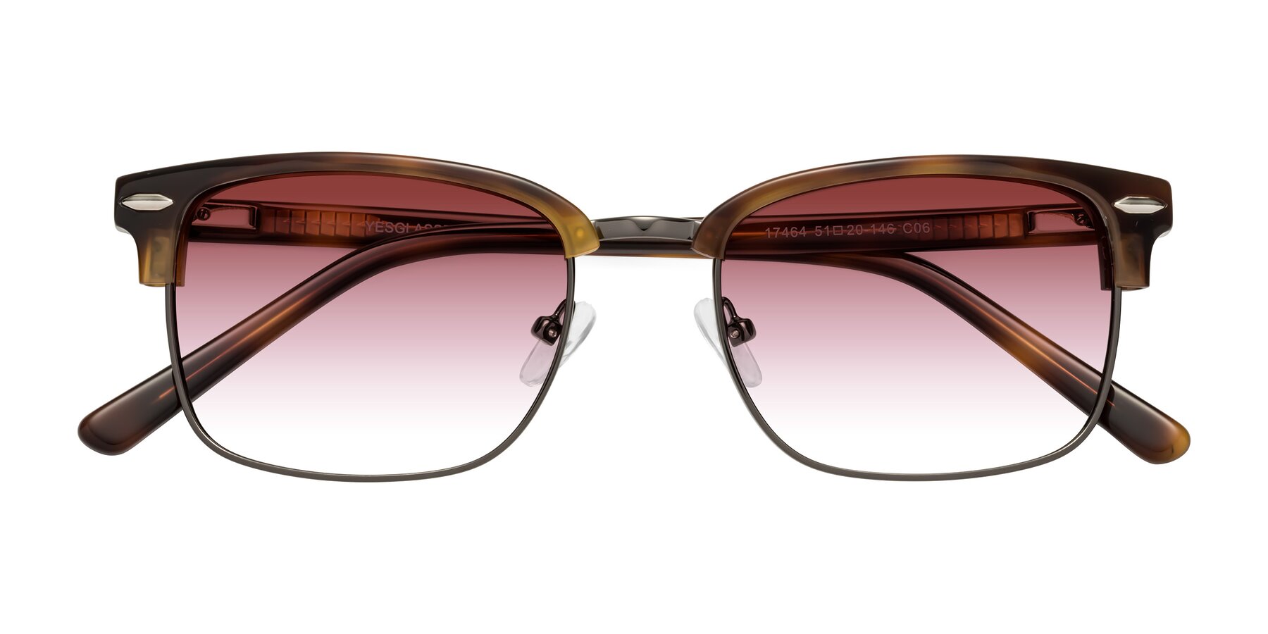 Folded Front of 17464 in Tortoise/ Gunmetal with Garnet Gradient Lenses