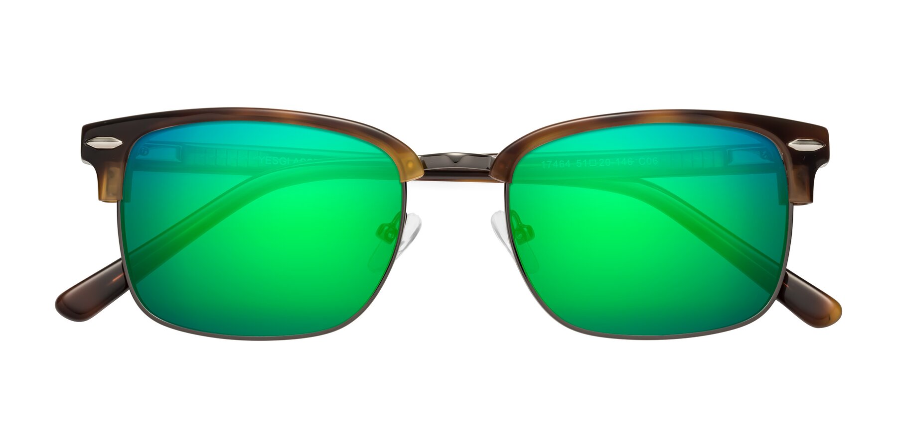 Folded Front of 17464 in Tortoise/ Gunmetal with Green Mirrored Lenses