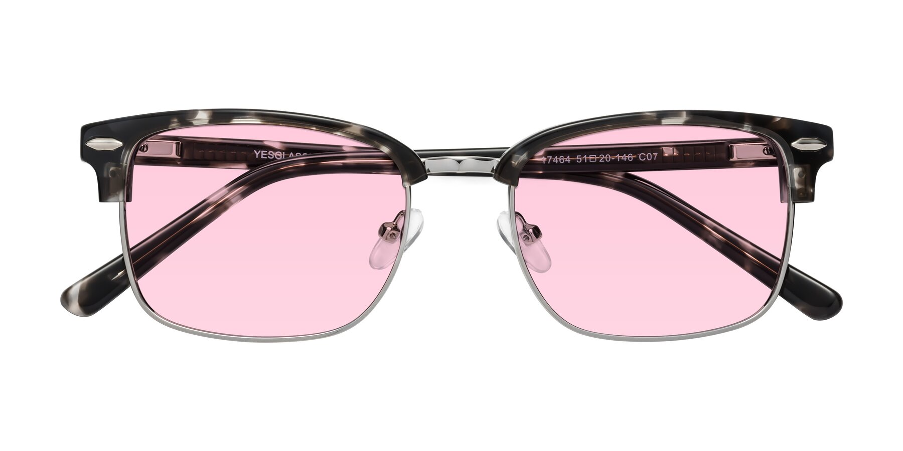 Folded Front of 17464 in Tortoise-Silver with Light Pink Tinted Lenses