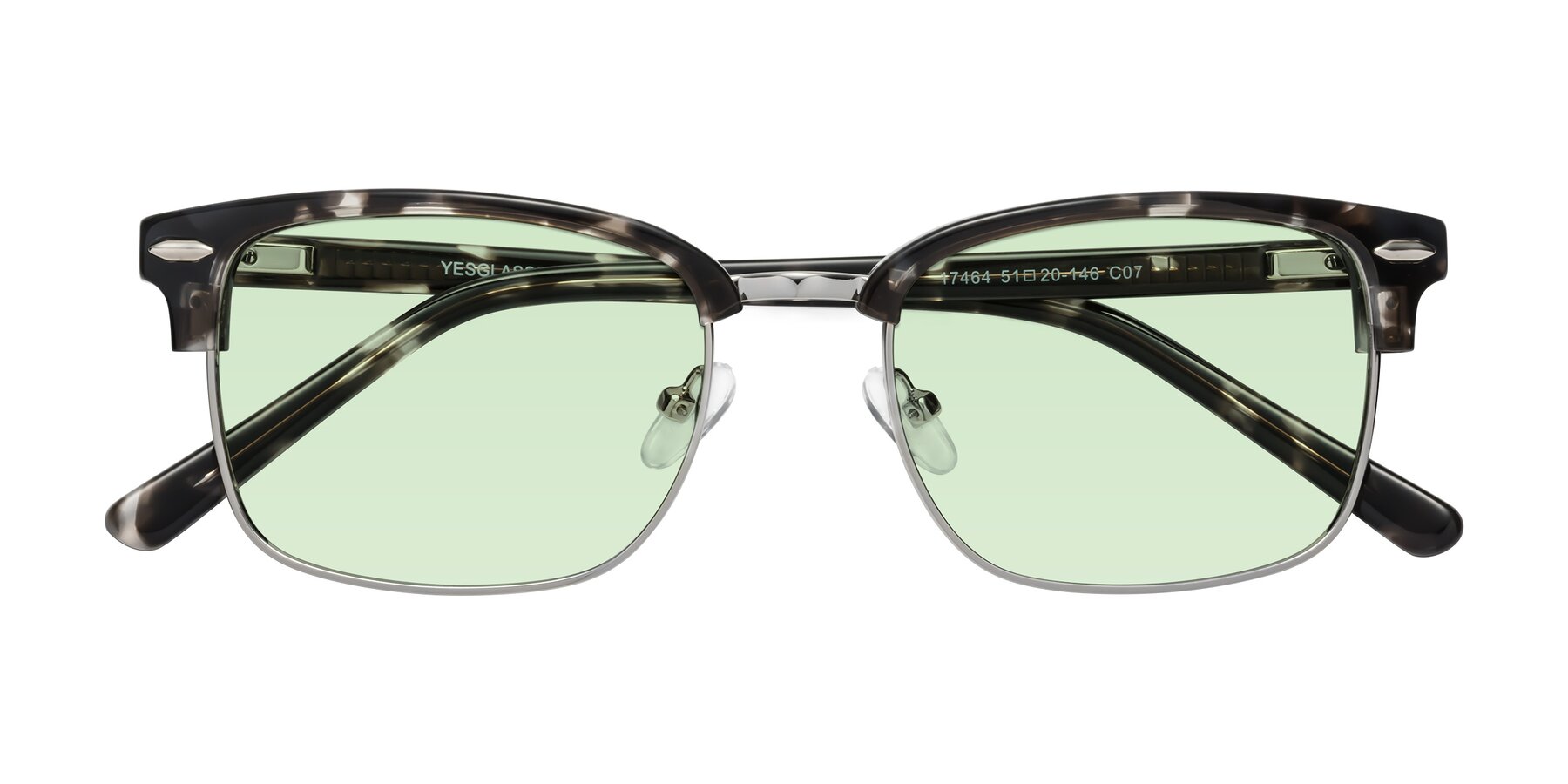 Folded Front of 17464 in Tortoise-Silver with Light Green Tinted Lenses