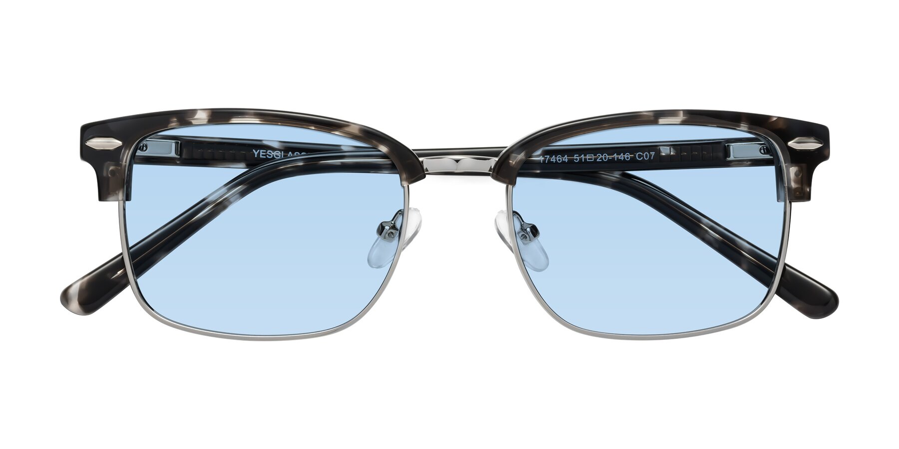 Folded Front of 17464 in Tortoise-Silver with Light Blue Tinted Lenses