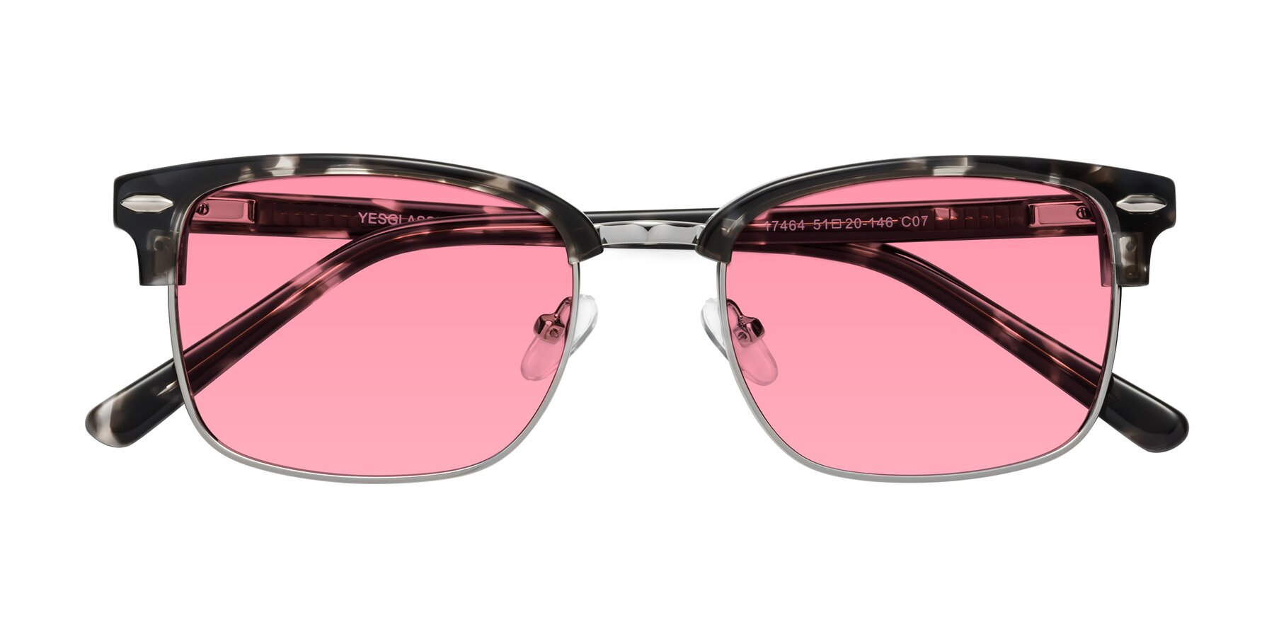 Folded Front of 17464 in Tortoise-Silver with Pink Tinted Lenses