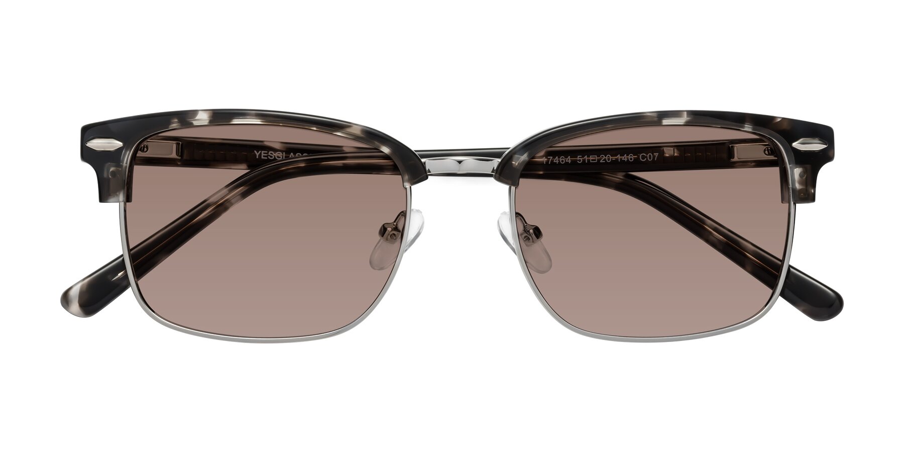 Folded Front of 17464 in Tortoise-Silver with Medium Brown Tinted Lenses