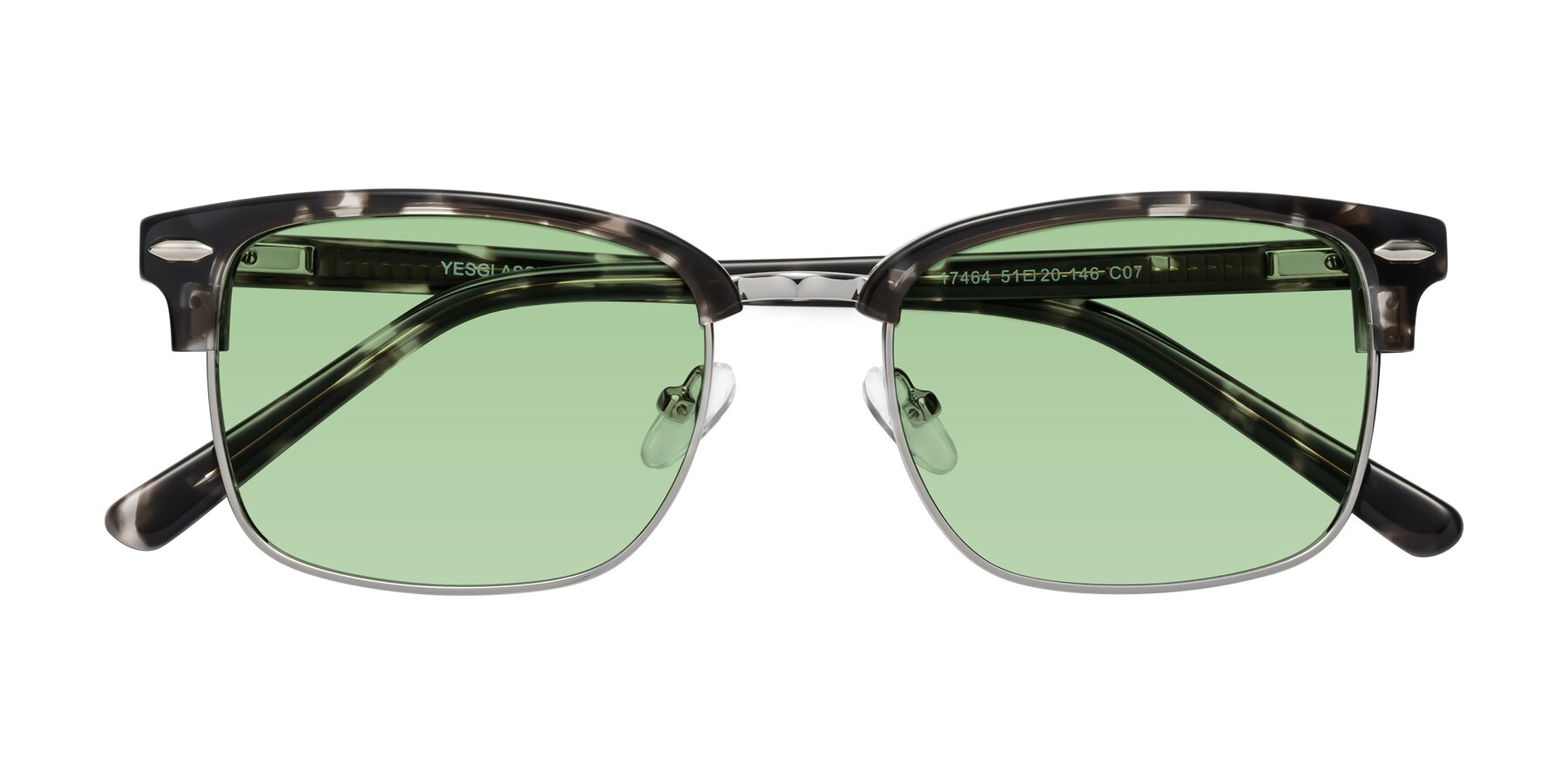 Folded Front of 17464 in Tortoise-Silver with Medium Green Tinted Lenses