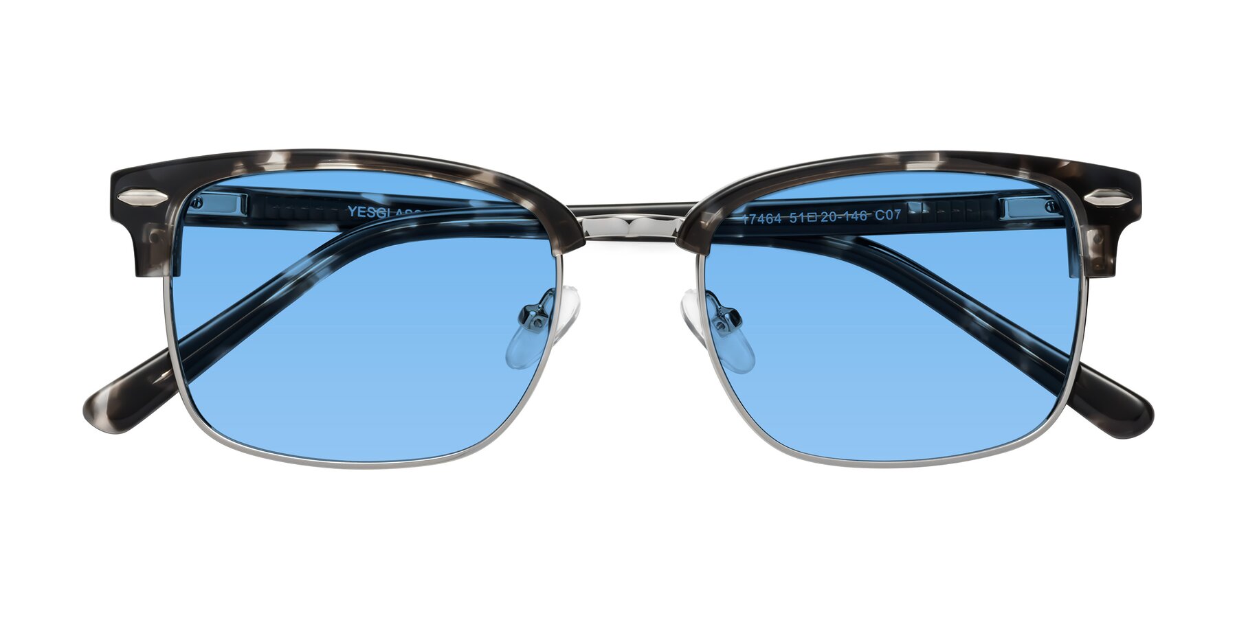 Folded Front of 17464 in Tortoise-Silver with Medium Blue Tinted Lenses