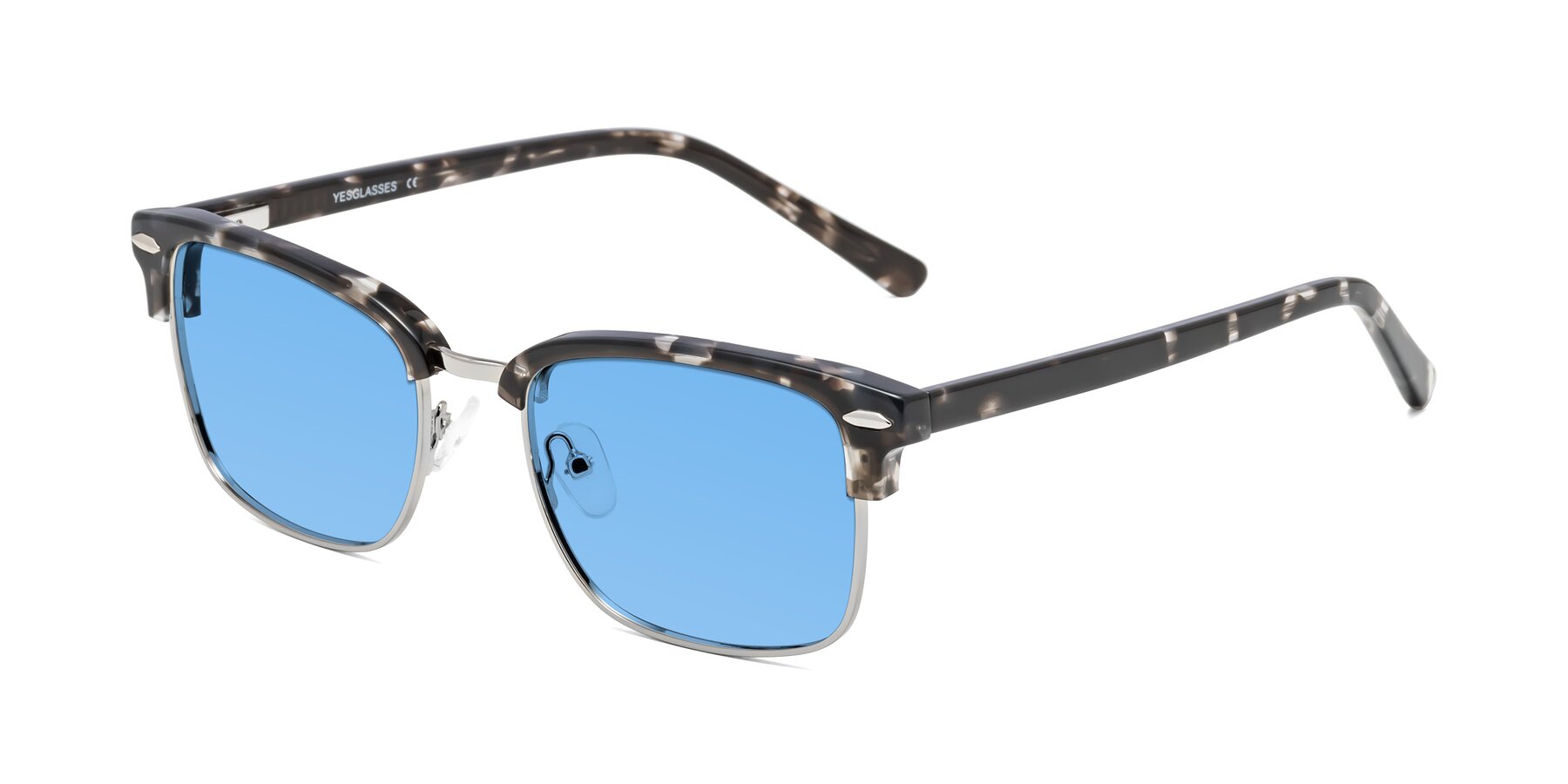 Angle of 17464 in Tortoise-Silver with Medium Blue Tinted Lenses