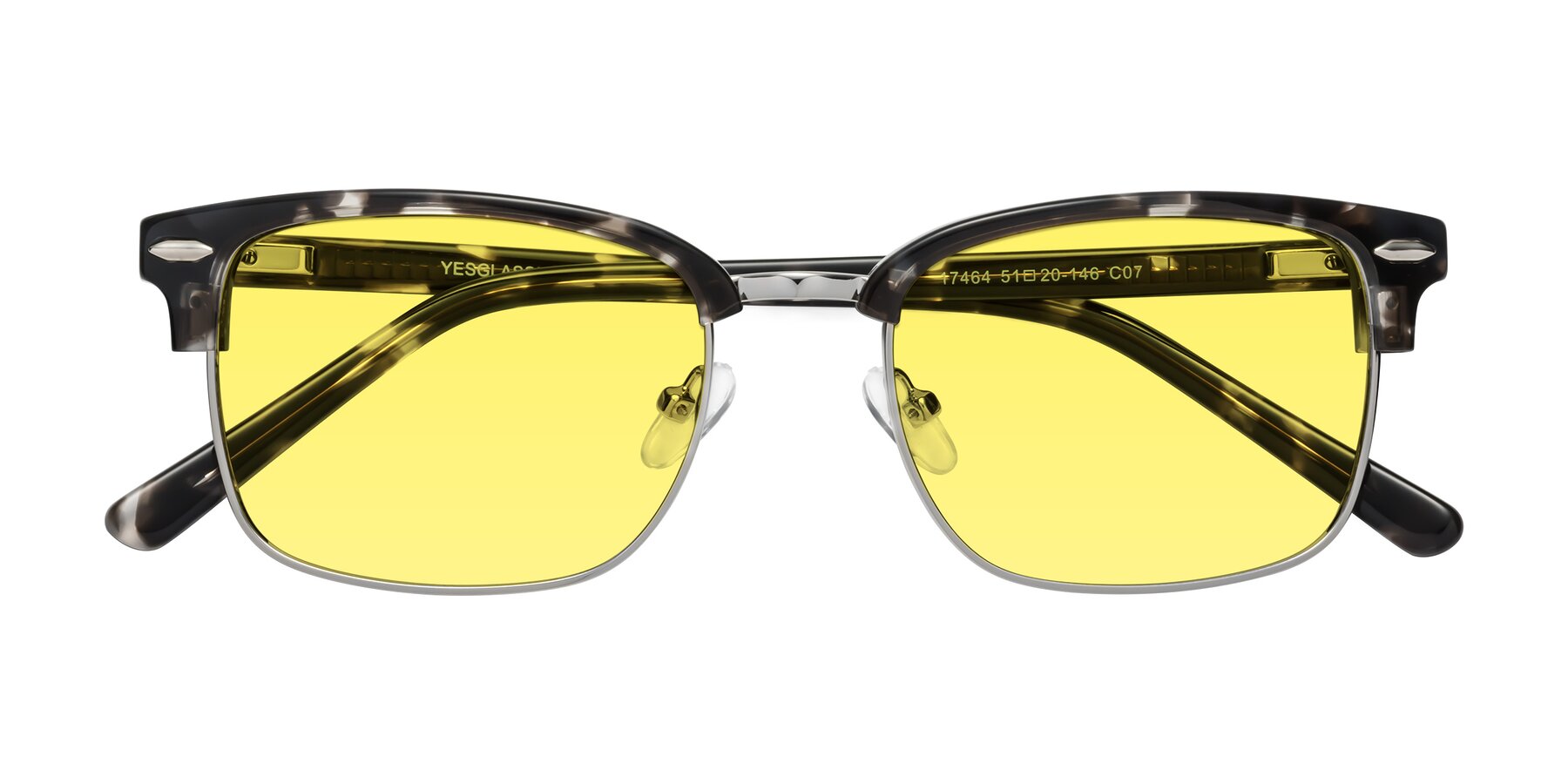 Folded Front of 17464 in Tortoise-Silver with Medium Yellow Tinted Lenses