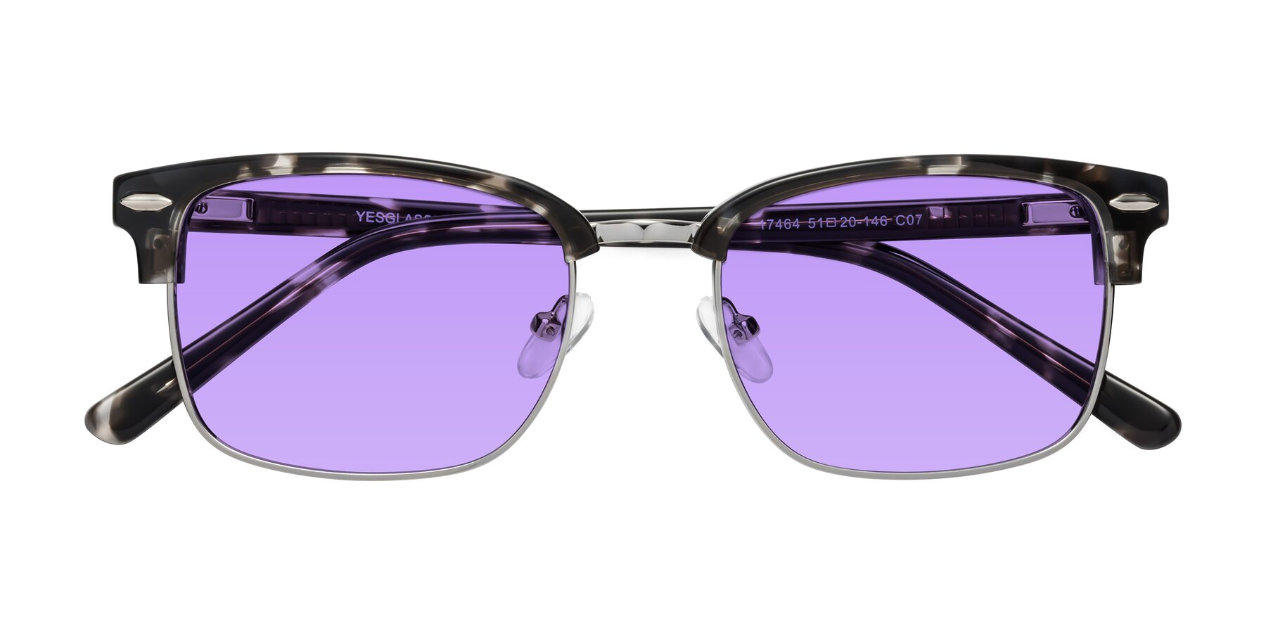 Folded Front of 17464 in Tortoise-Silver with Medium Purple Tinted Lenses