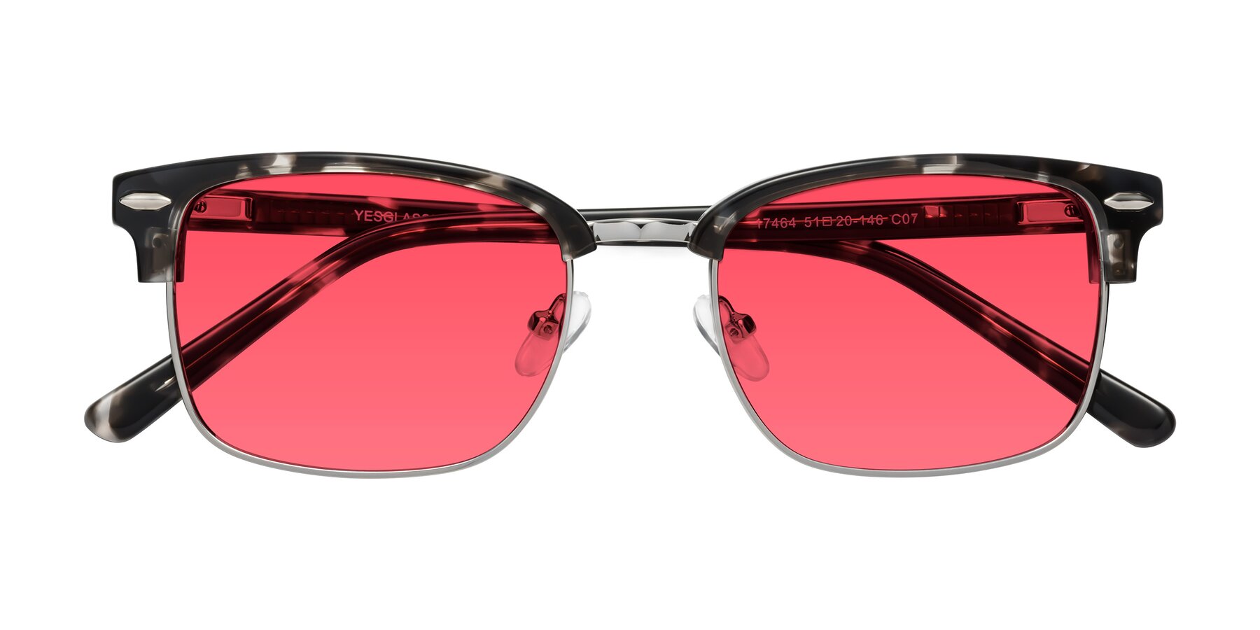 Folded Front of 17464 in Tortoise-Silver with Red Tinted Lenses