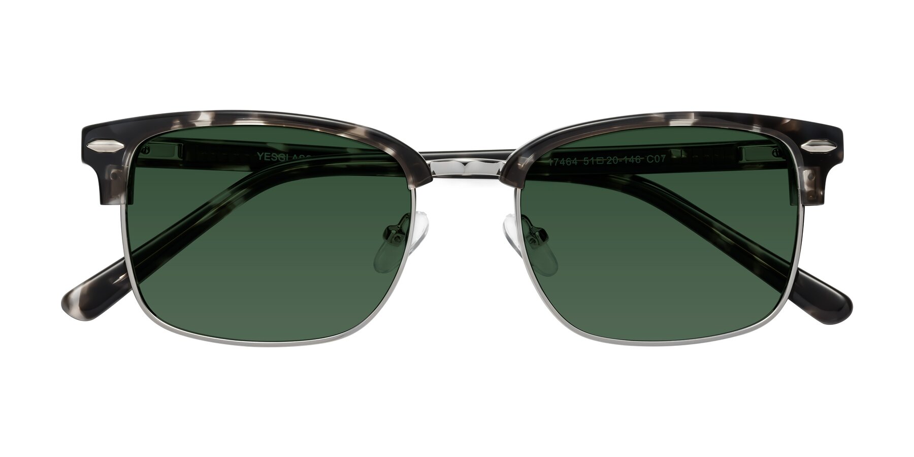 Folded Front of 17464 in Tortoise-Silver with Green Tinted Lenses