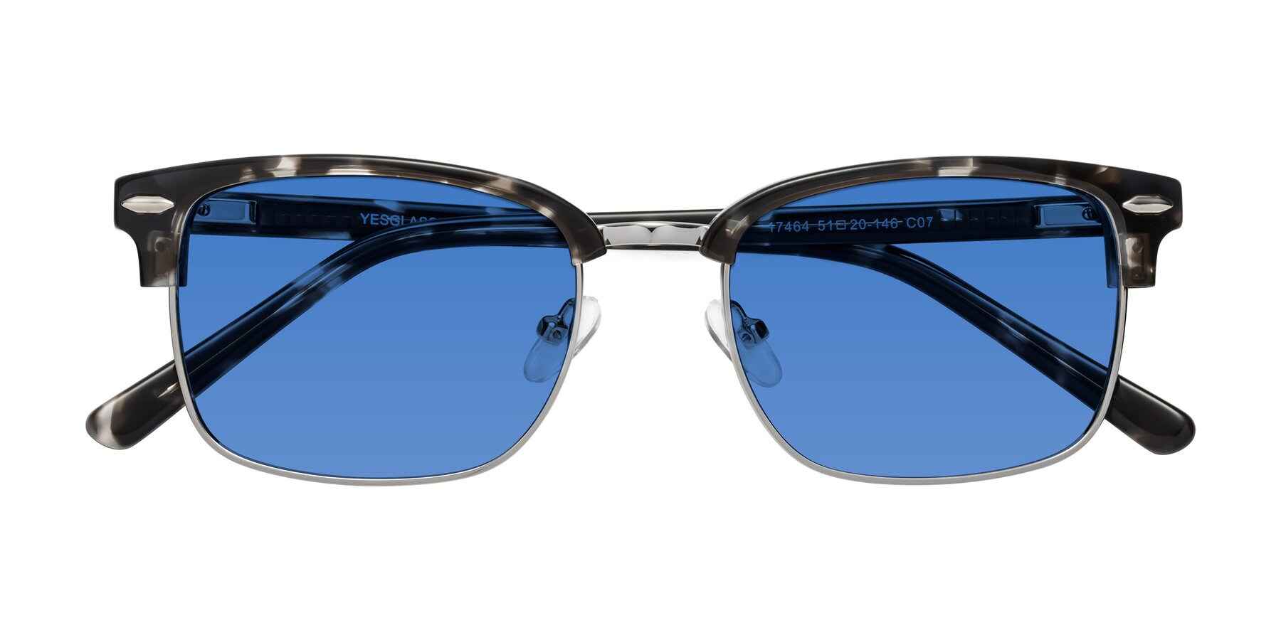 Folded Front of 17464 in Tortoise-Silver with Blue Tinted Lenses