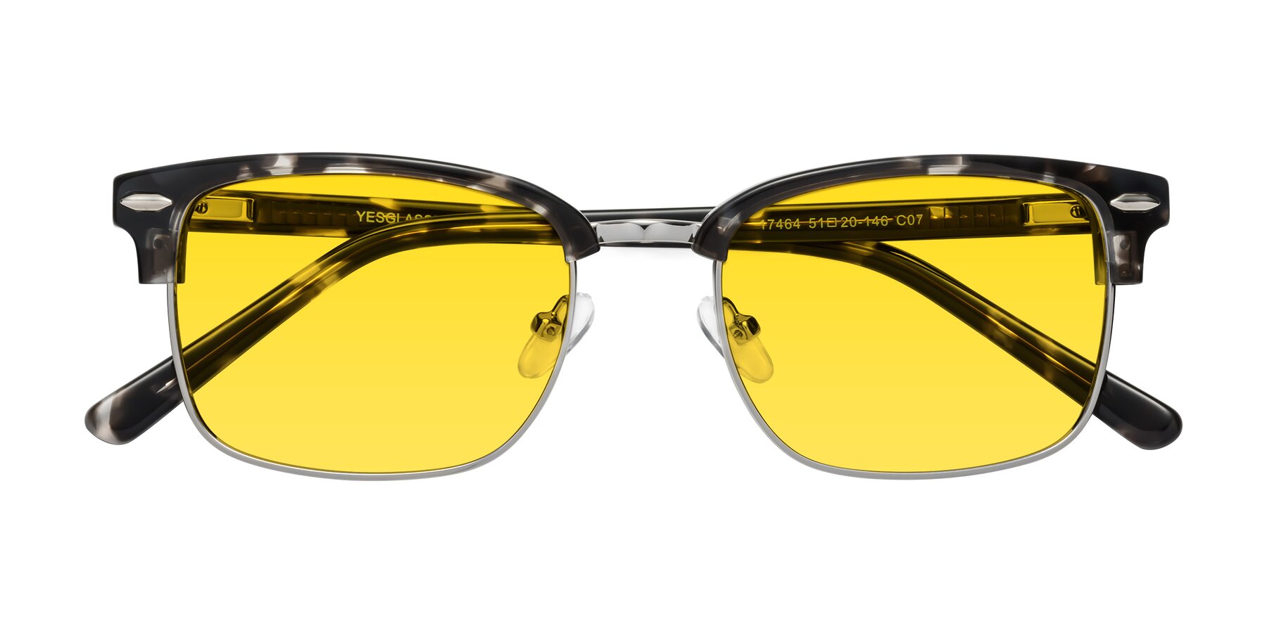 Folded Front of 17464 in Tortoise-Silver with Yellow Tinted Lenses