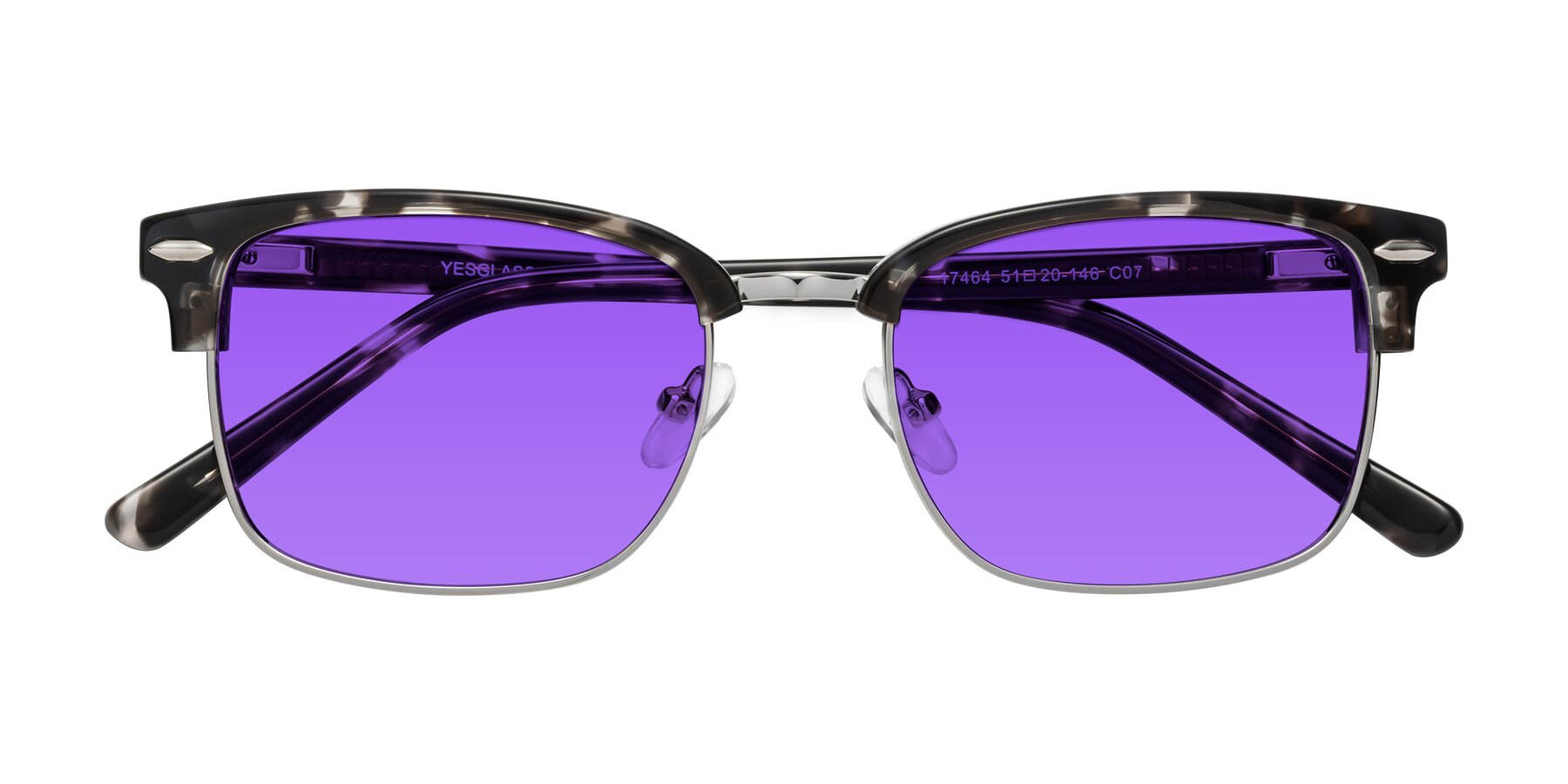 Folded Front of 17464 in Tortoise-Silver with Purple Tinted Lenses