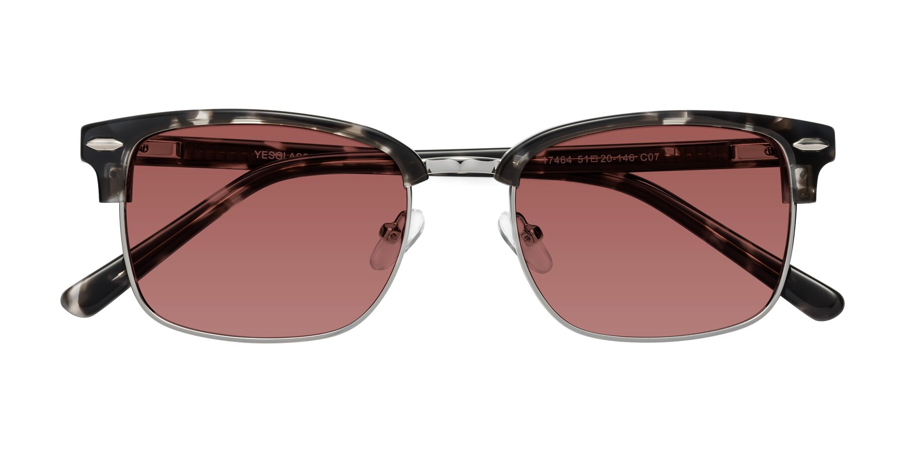 Folded Front of 17464 in Tortoise-Silver with Garnet Tinted Lenses