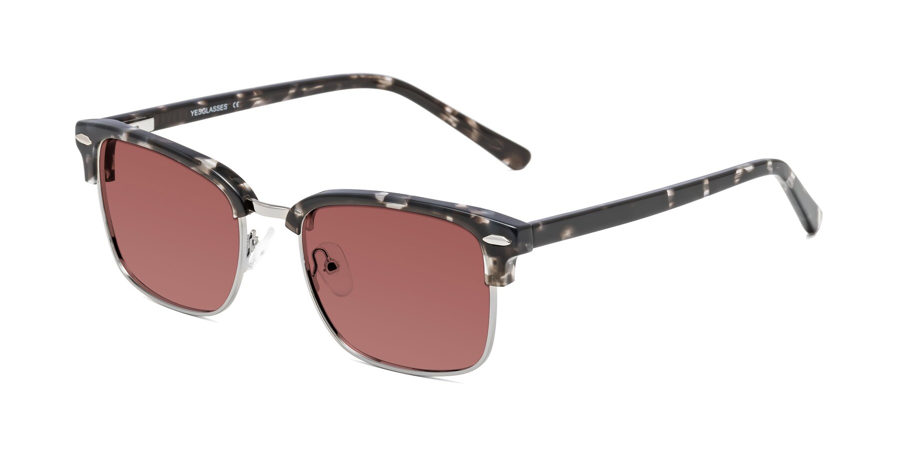 Angle of 17464 in Tortoise-Silver with Garnet Tinted Lenses