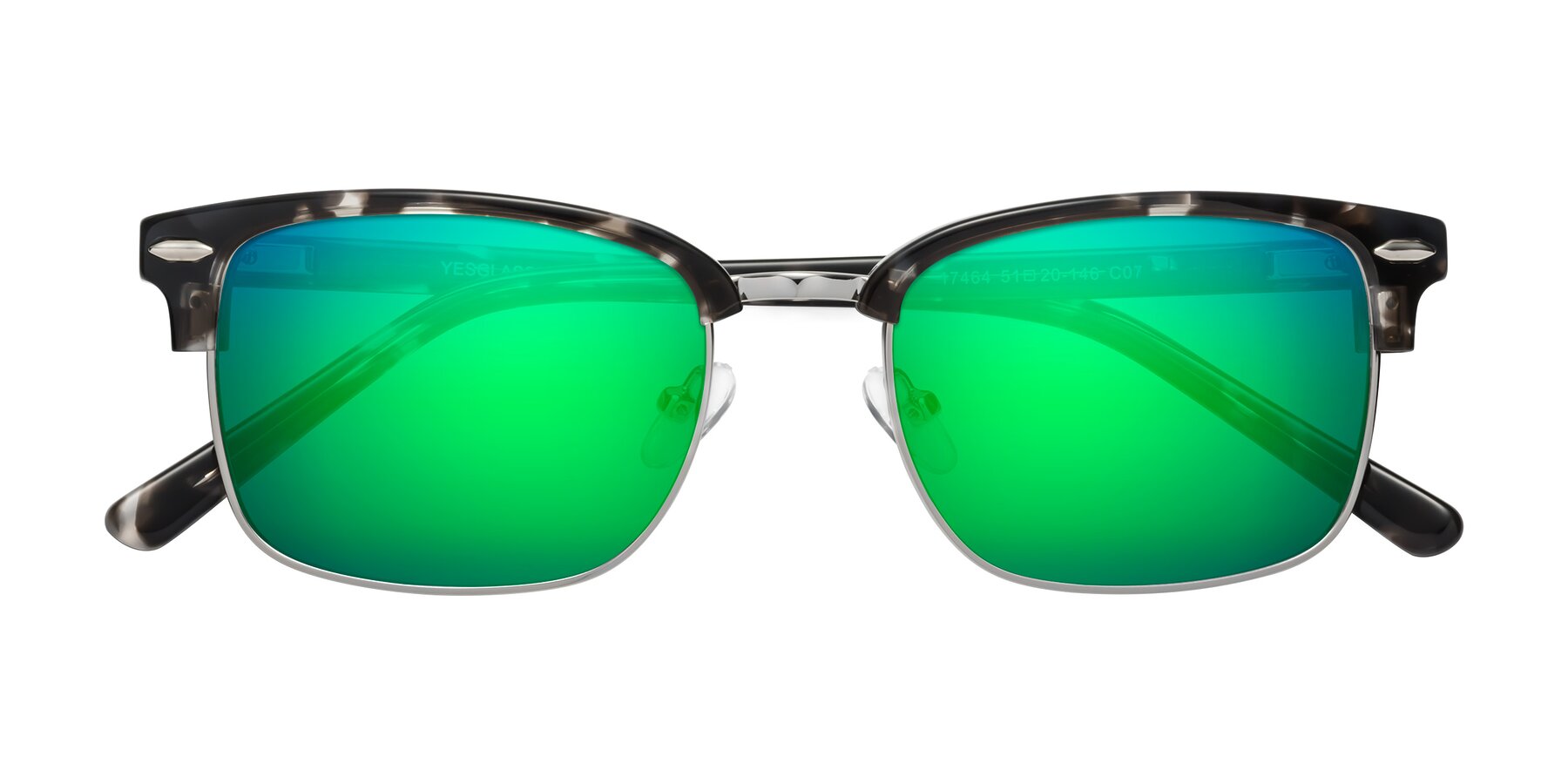 Folded Front of 17464 in Tortoise-Silver with Green Mirrored Lenses