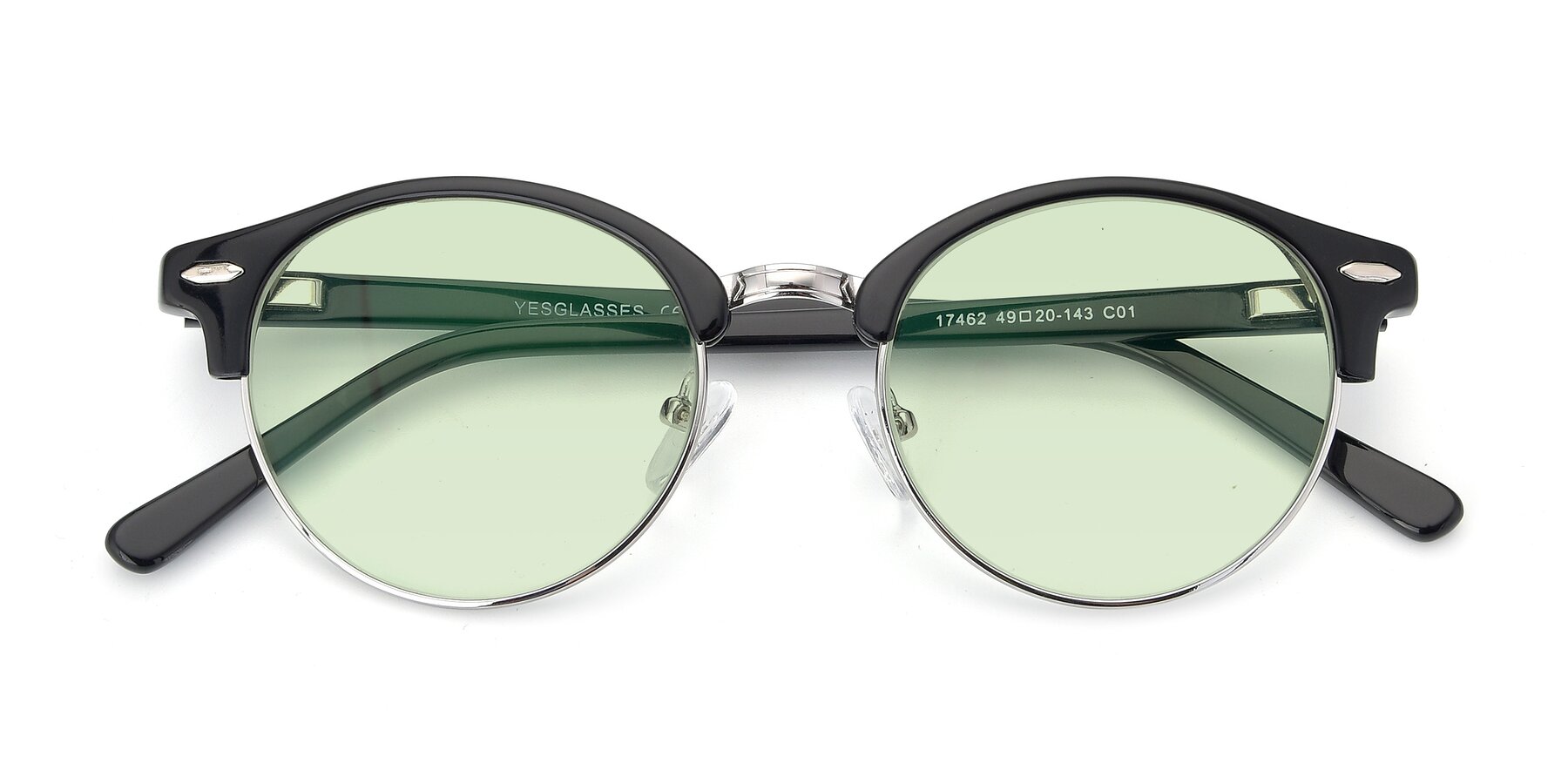 Folded Front of 17462 in Black-Silver with Light Green Tinted Lenses