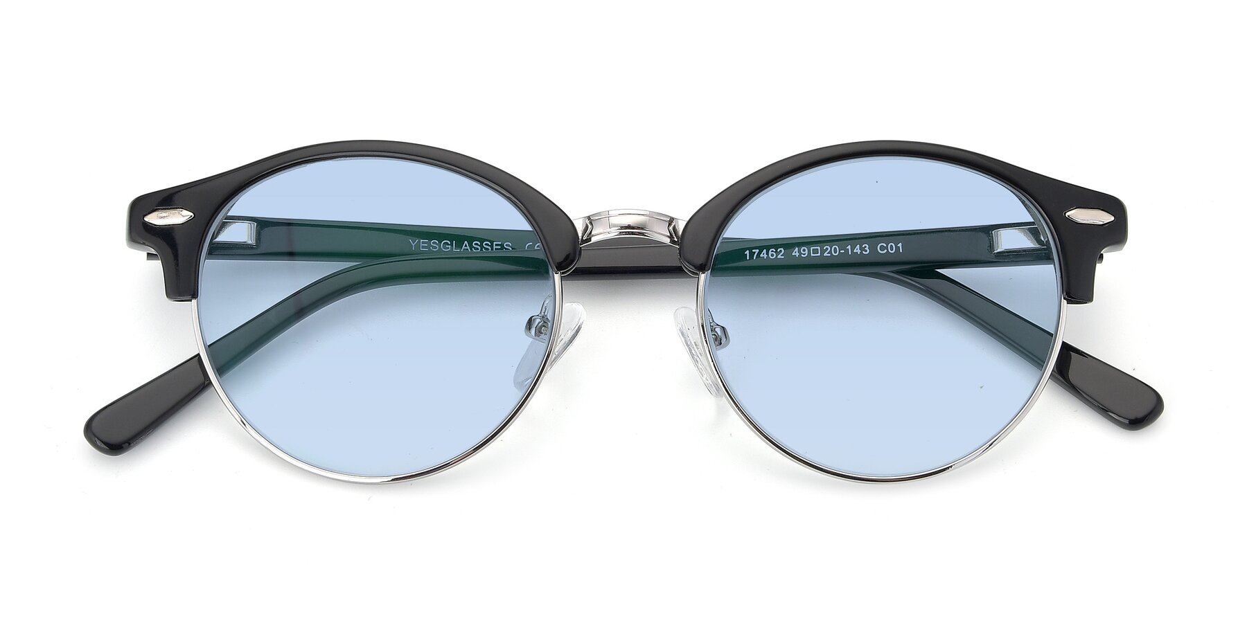 Folded Front of 17462 in Black-Silver with Light Blue Tinted Lenses