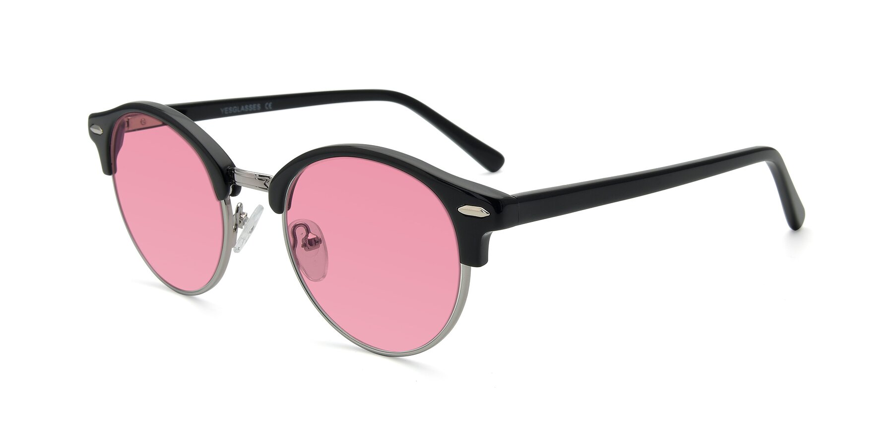 Angle of 17462 in Black-Silver with Pink Tinted Lenses