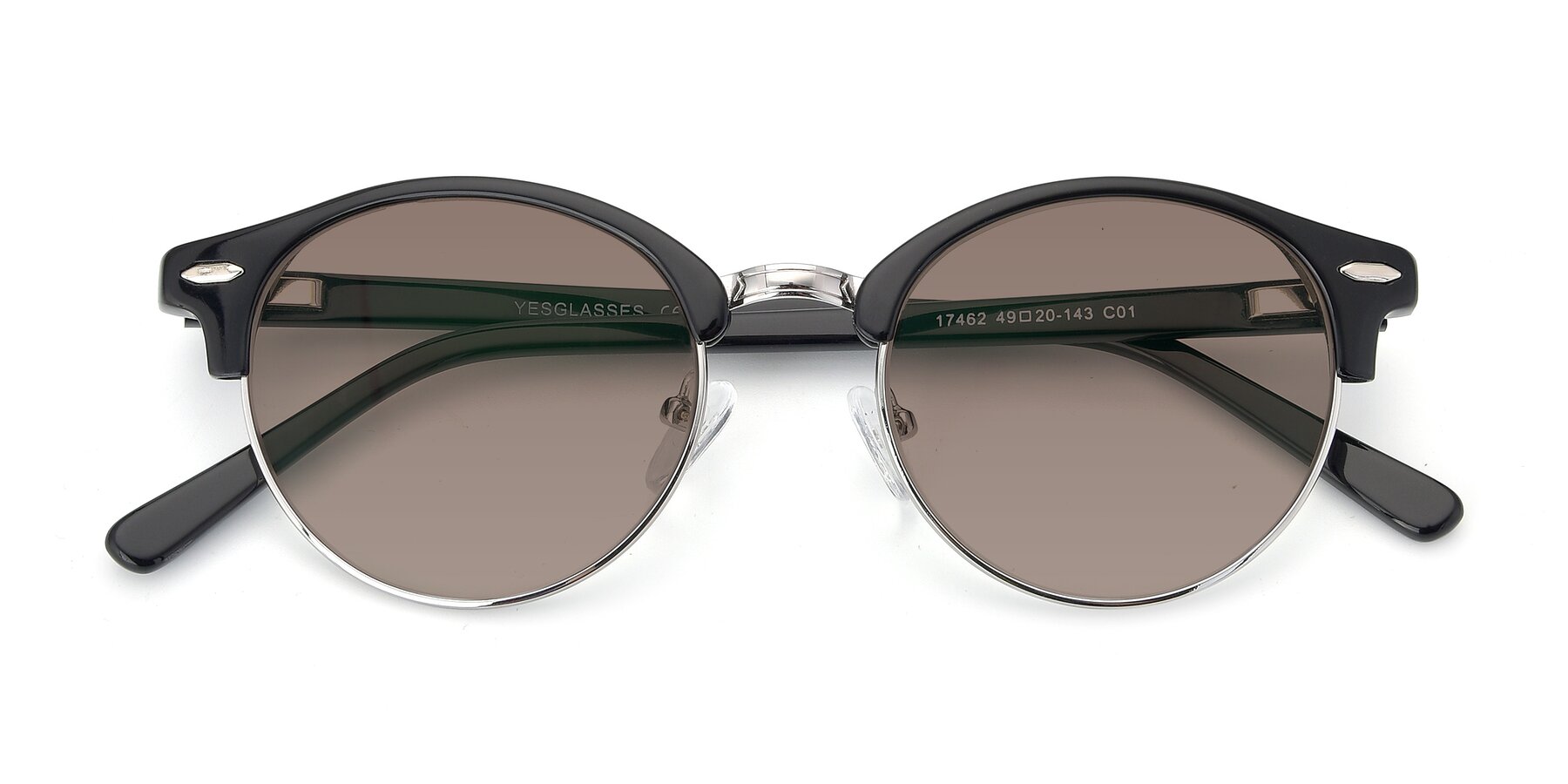 Folded Front of 17462 in Black-Silver with Medium Brown Tinted Lenses