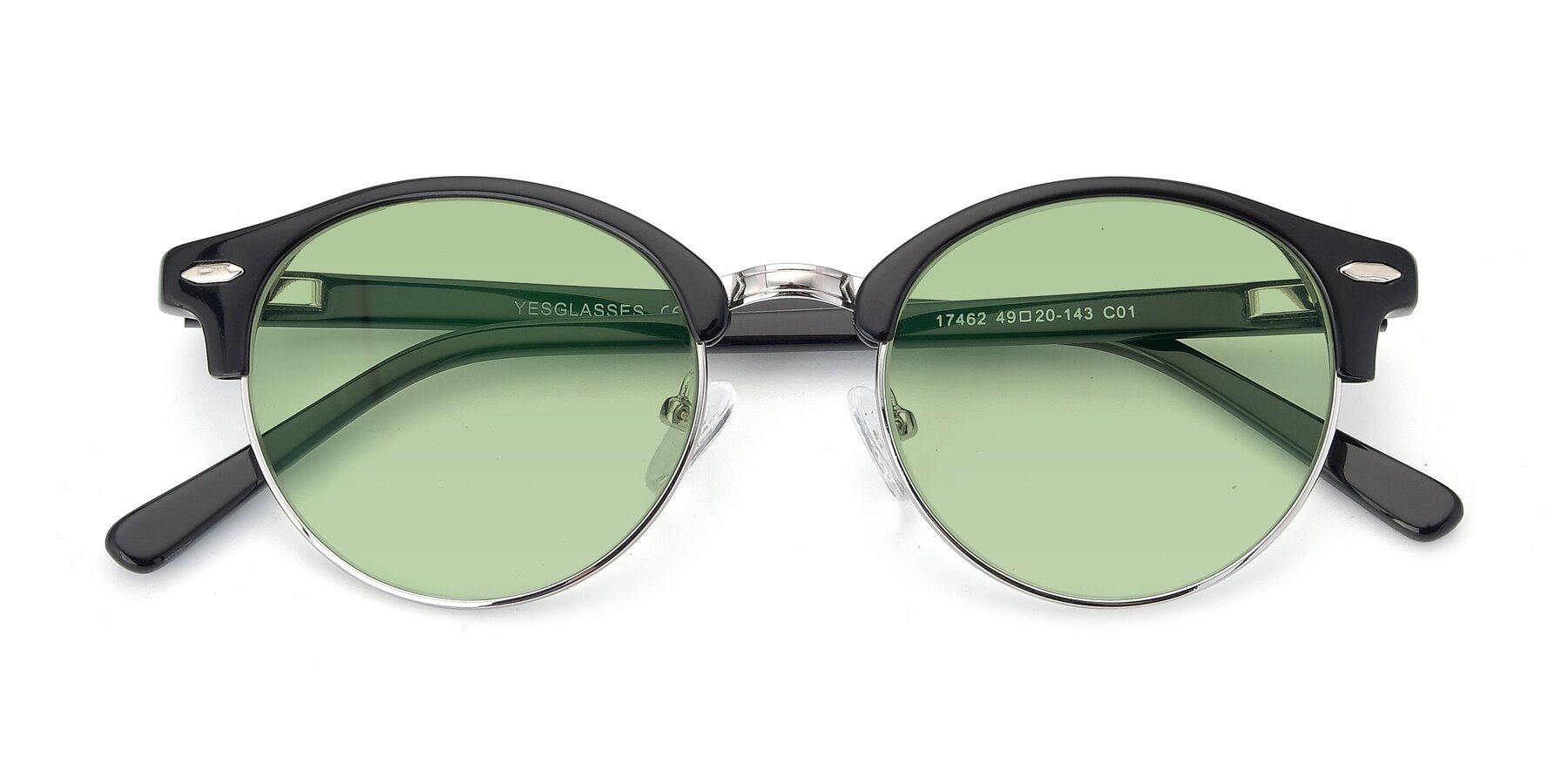 Folded Front of 17462 in Black-Silver with Medium Green Tinted Lenses