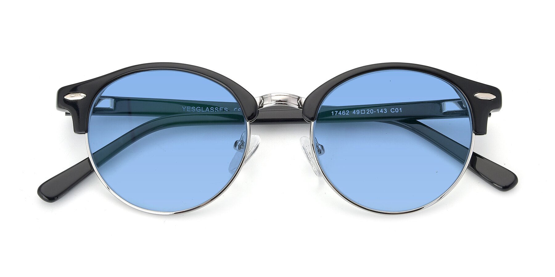 Folded Front of 17462 in Black-Silver with Medium Blue Tinted Lenses