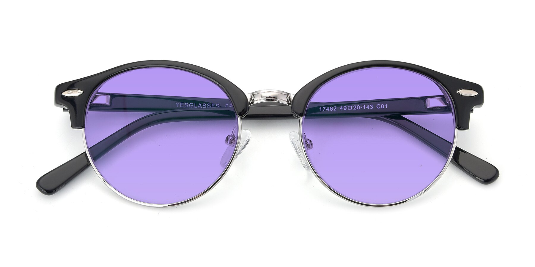 Folded Front of 17462 in Black-Silver with Medium Purple Tinted Lenses