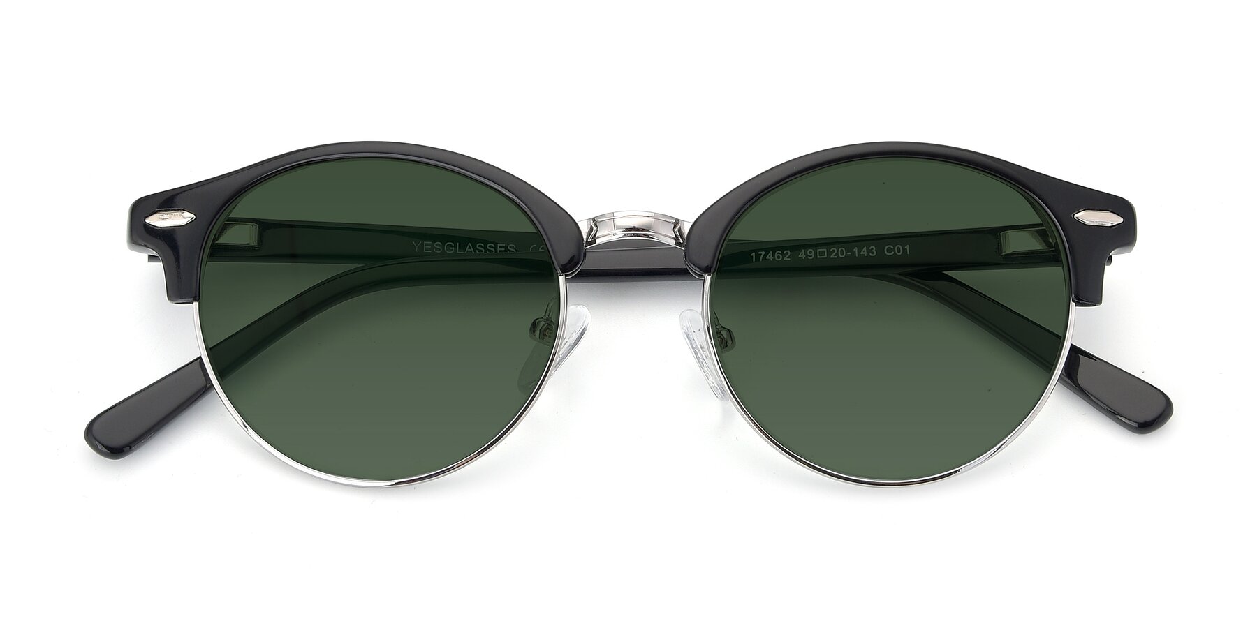 Folded Front of 17462 in Black-Silver with Green Tinted Lenses