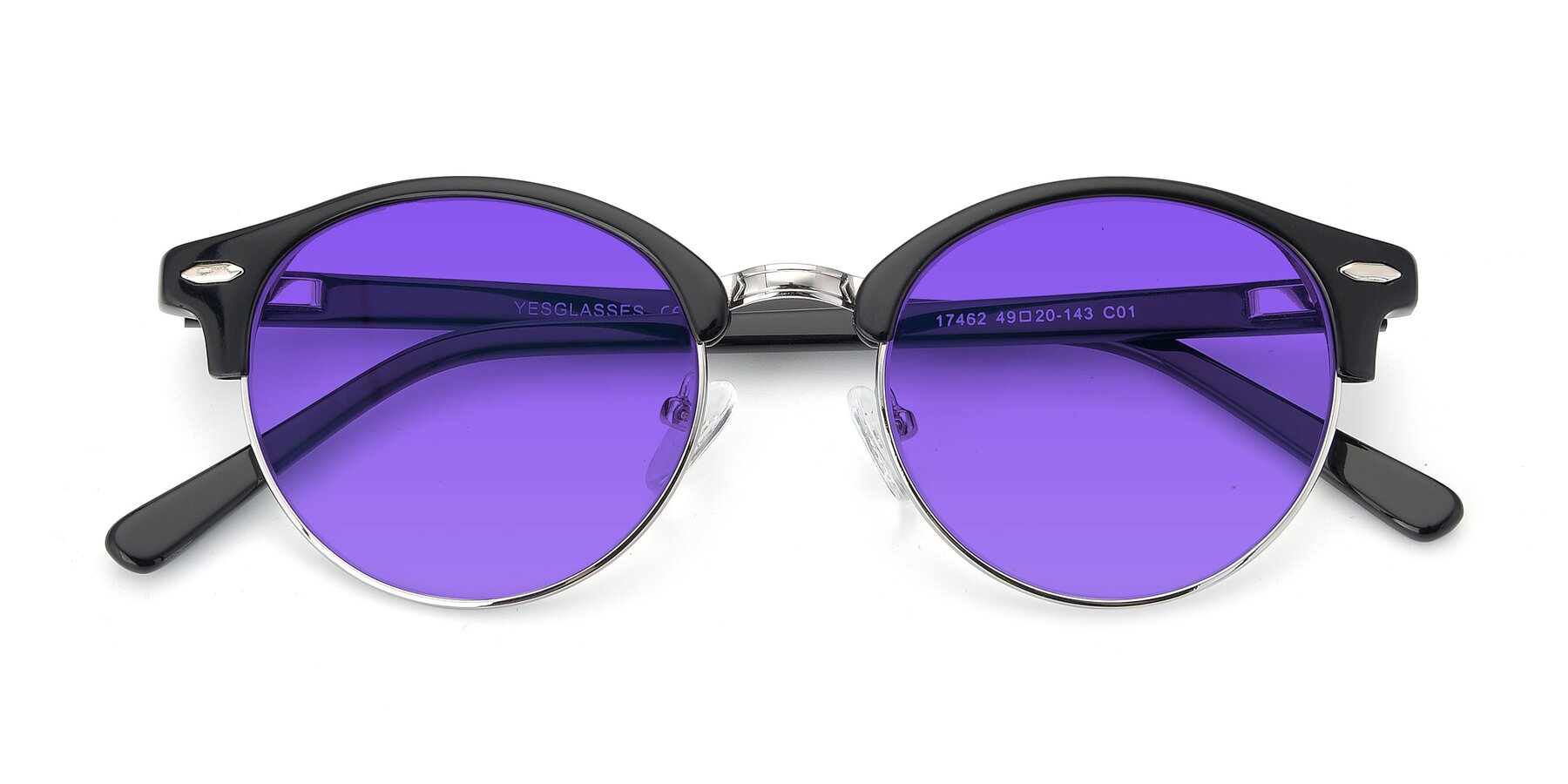Folded Front of 17462 in Black-Silver with Purple Tinted Lenses