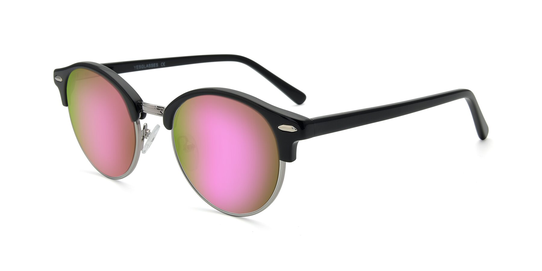 Angle of 17462 in Black-Silver with Pink Mirrored Lenses