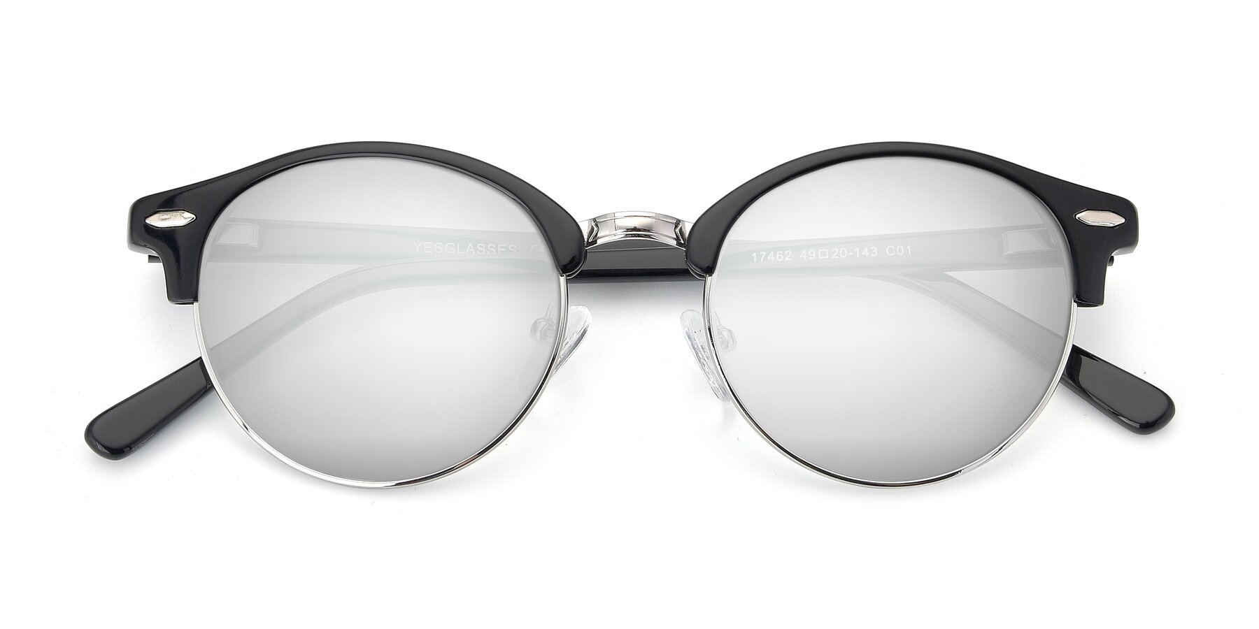 Folded Front of 17462 in Black-Silver with Silver Mirrored Lenses